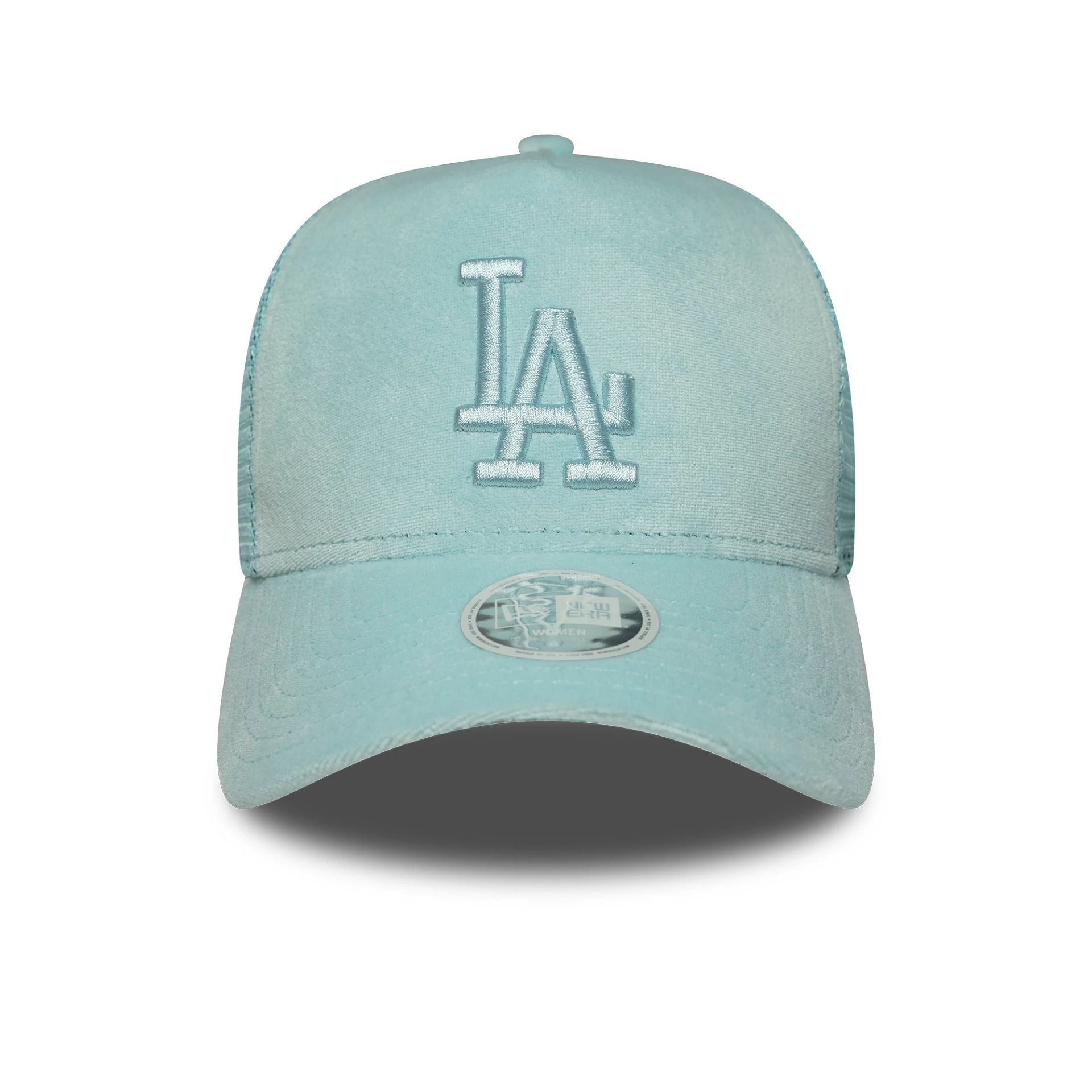 This is a LA Dodgers Womens Velour Pastel Green 9FORTY A-Frame Trucker Adjustable Cap 2