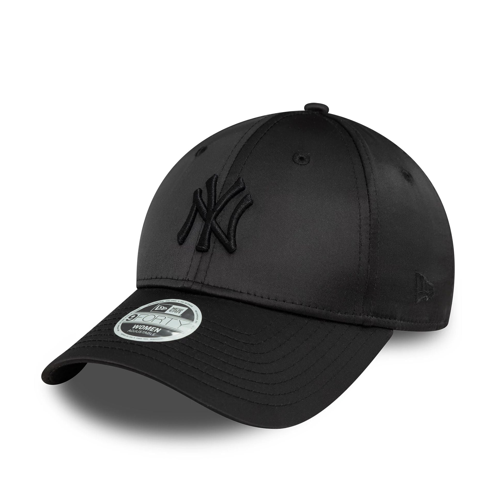 This is a New York Yankees Womens Satin Black 9FORTY Adjustable Cap 1