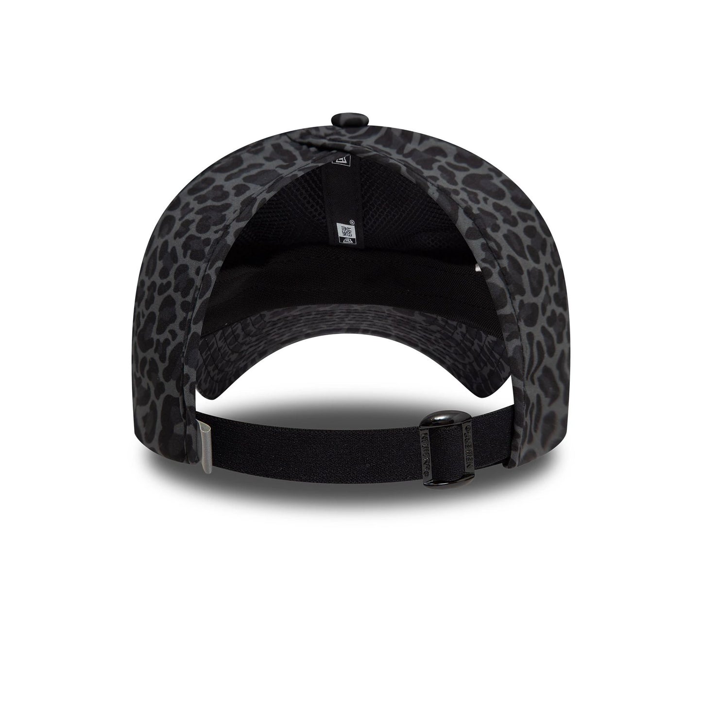 This is a Womens New Era All Over Print Black Leopard Print Open Back Adjustable Cap 2