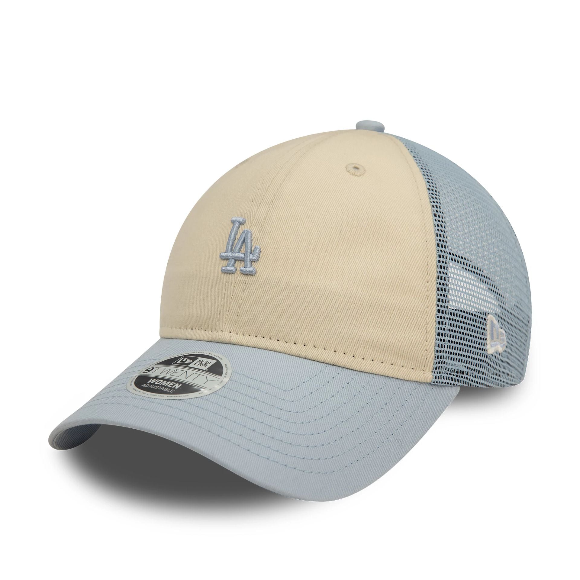 This is a LA Dodgers Womens Pastel Blue 9TWENTY Trucker Adjustable Cap 1