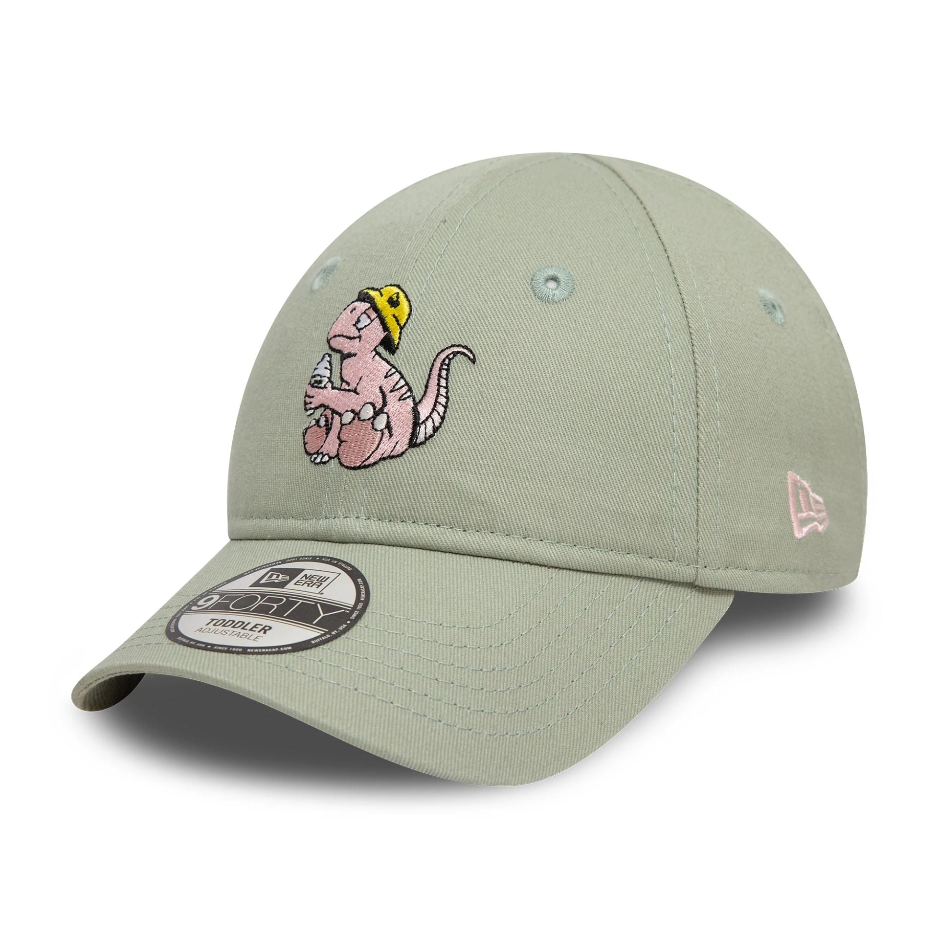 This is a Toddler New Era Dinosaur Pastel Green 9FORTY Adjustable Cap 1