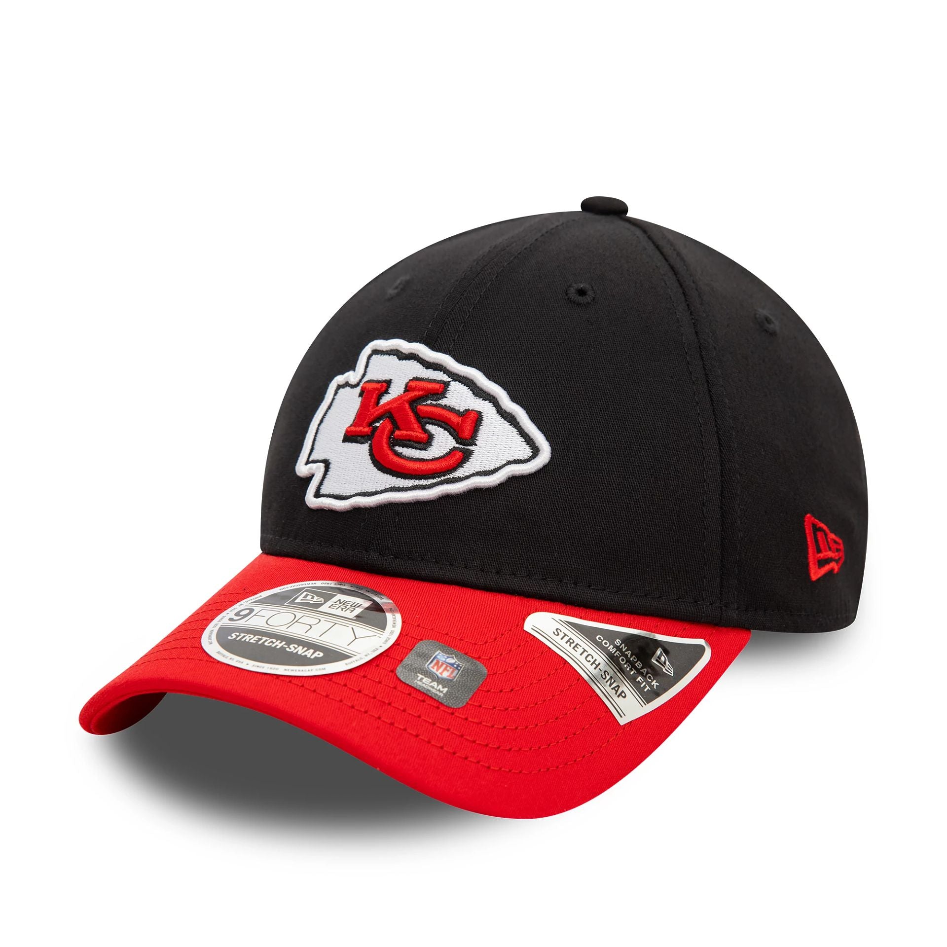 This is a Kansas City Chiefs NFL Black 9FORTY Stretch Snap Adjustable Cap 1