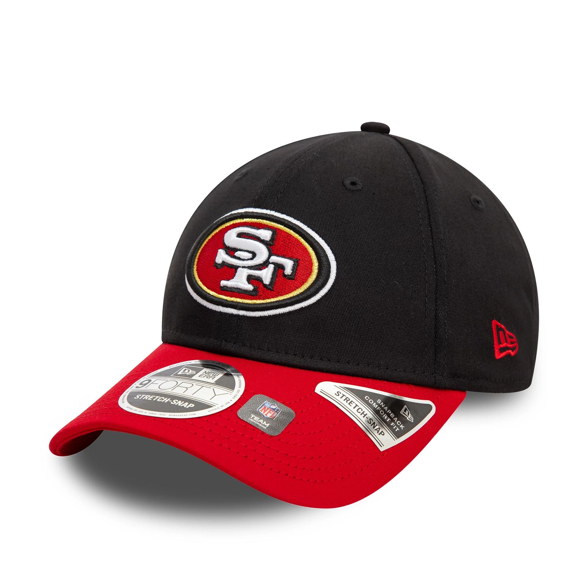 This is a San Francisco 49ers NFL Black 9FORTY Stretch Snap Adjustable Cap 1