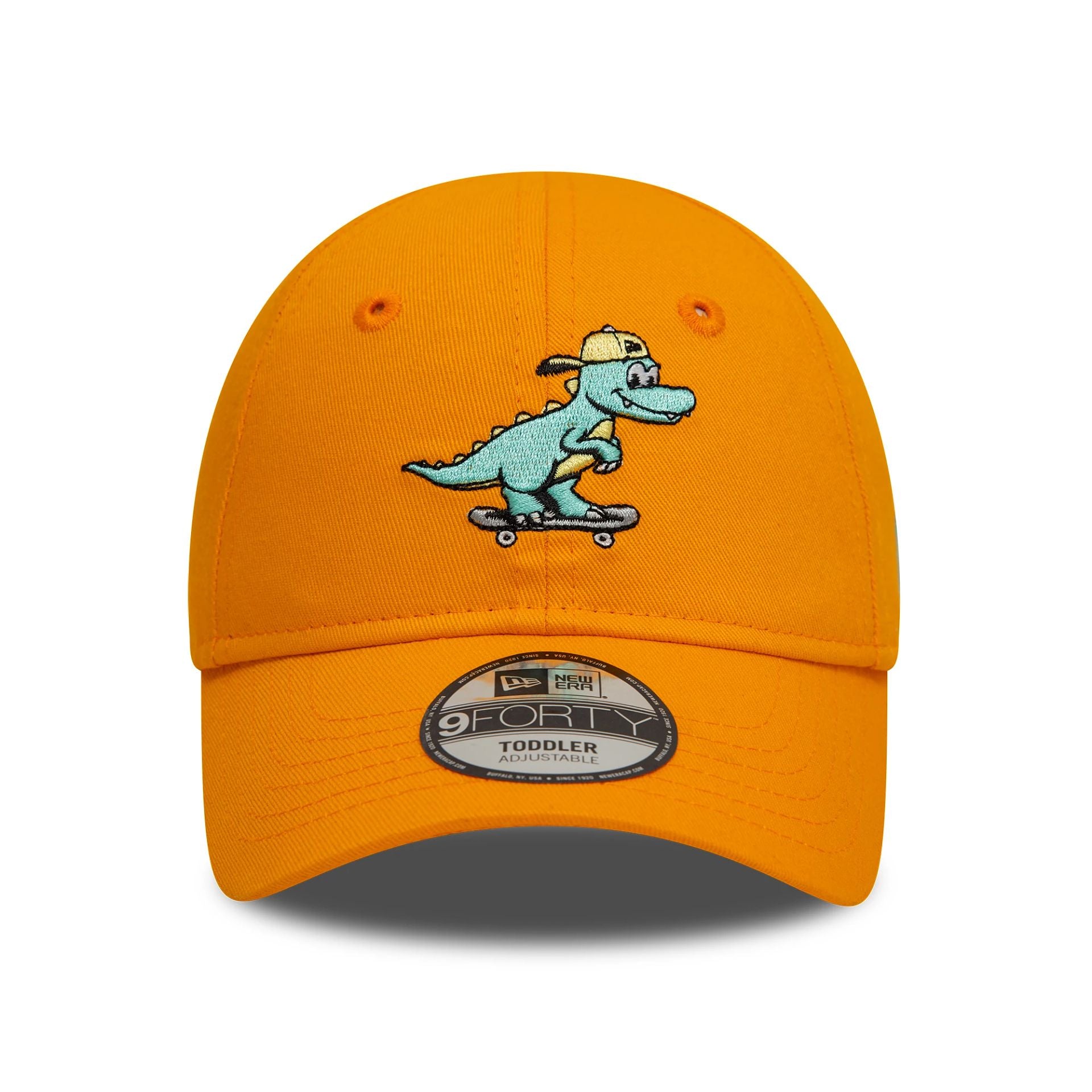 This is a Toddler New Era Dinosaur Bright Orange 9FORTY Adjustable Cap 2