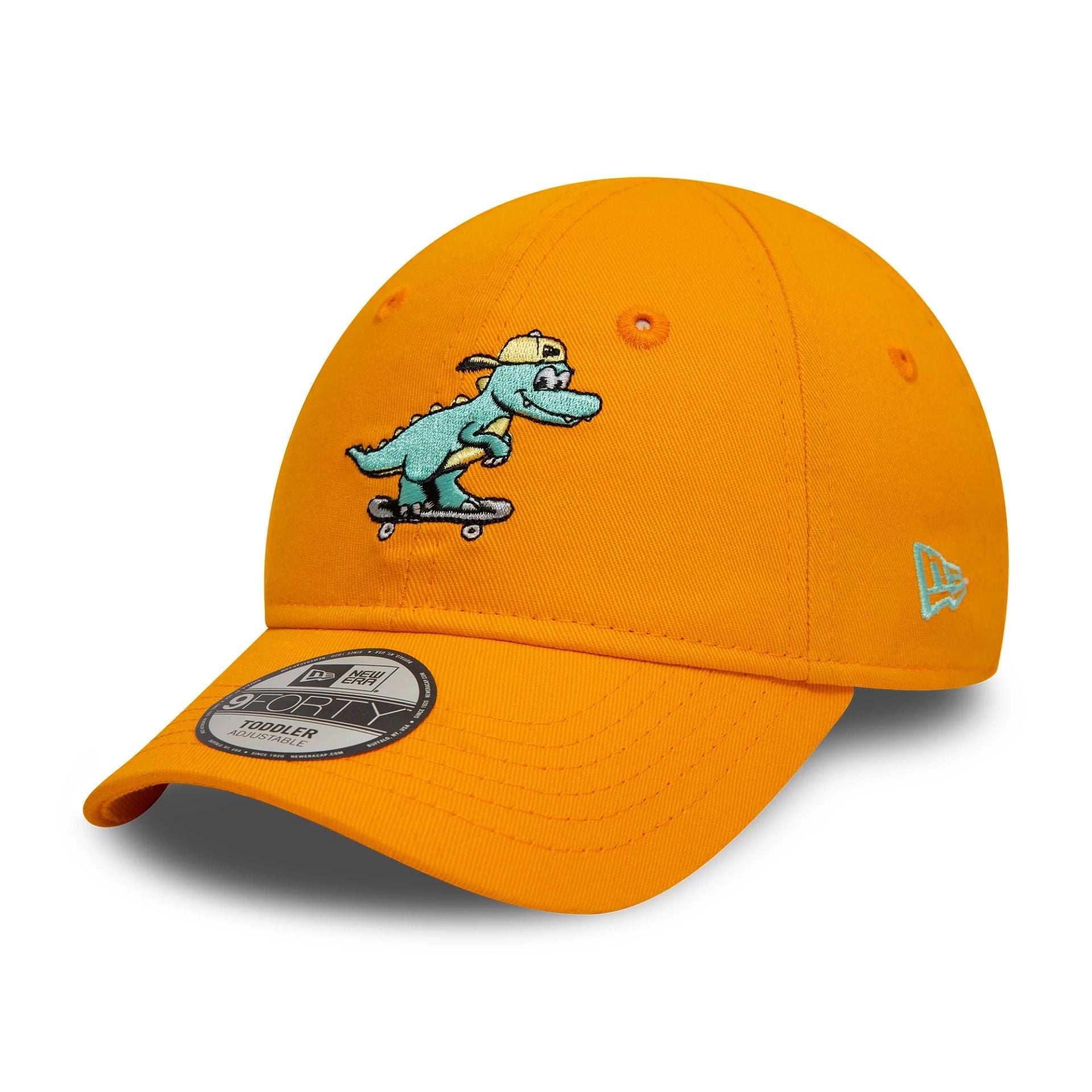 This is a Toddler New Era Dinosaur Bright Orange 9FORTY Adjustable Cap 1