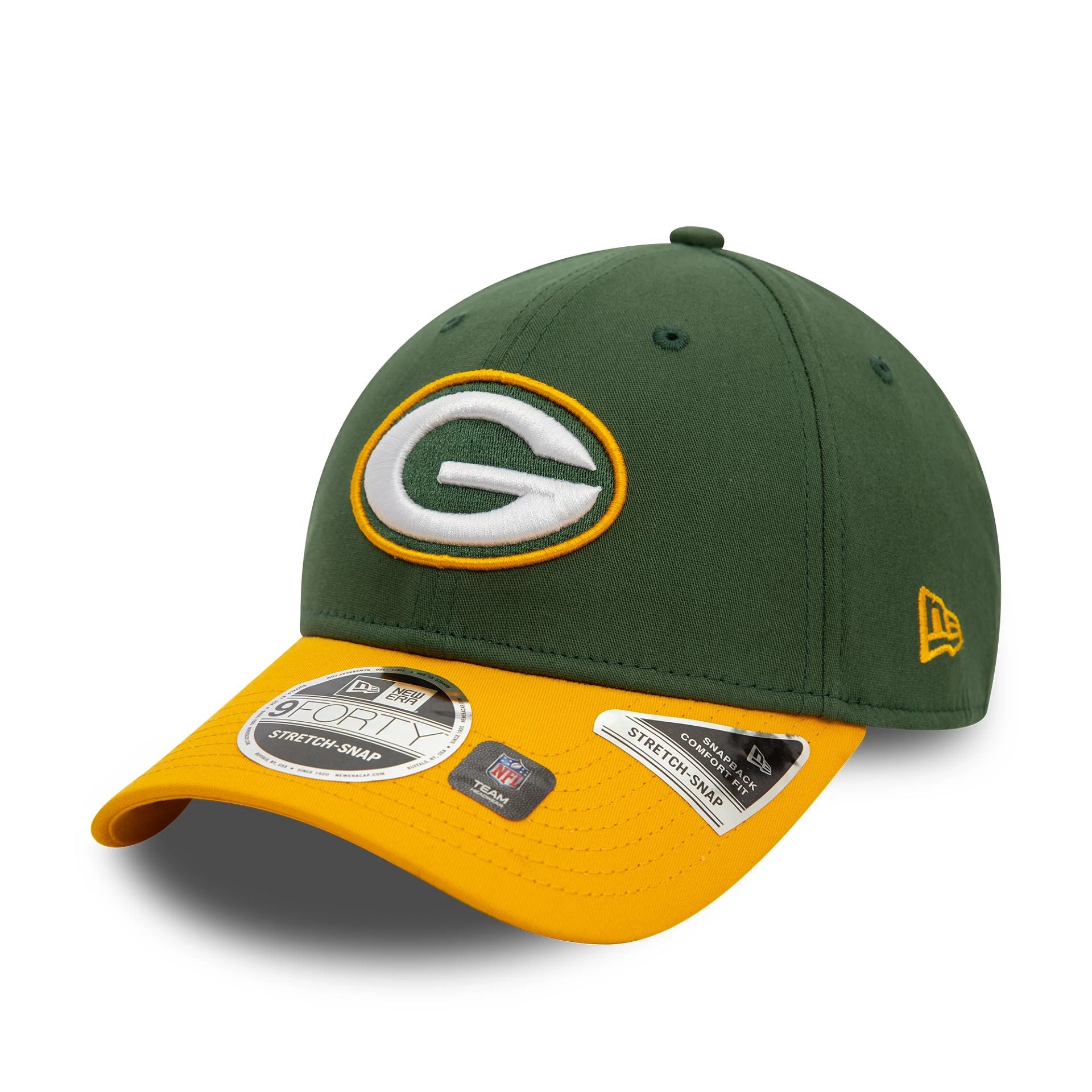 This is a Green Bay Packers NFL Dark Green 9FORTY Stretch Snap Adjustable Cap 1