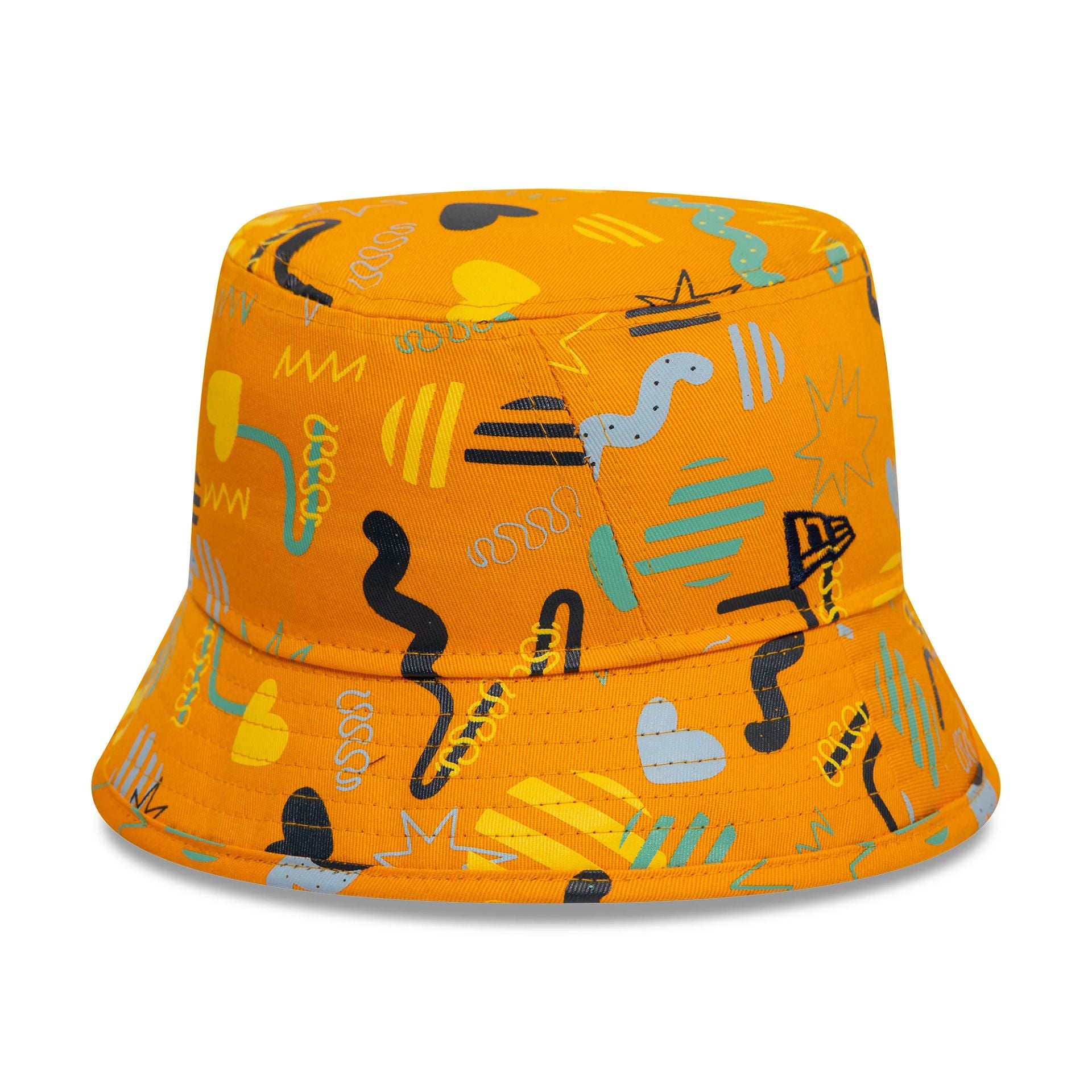 This is a Toddler New Era All Over Print Bright Orange Adventure Bucket Adjustable Hat 1