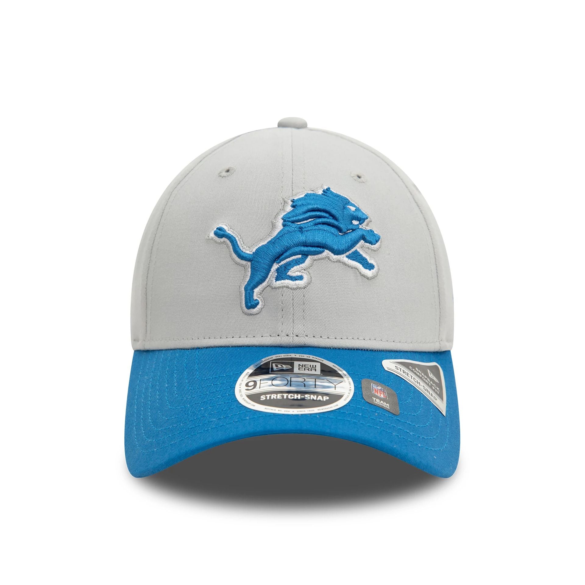 This is a Detroit Lions NFL Chrome White 9FORTY Stretch Snap Adjustable Cap 2