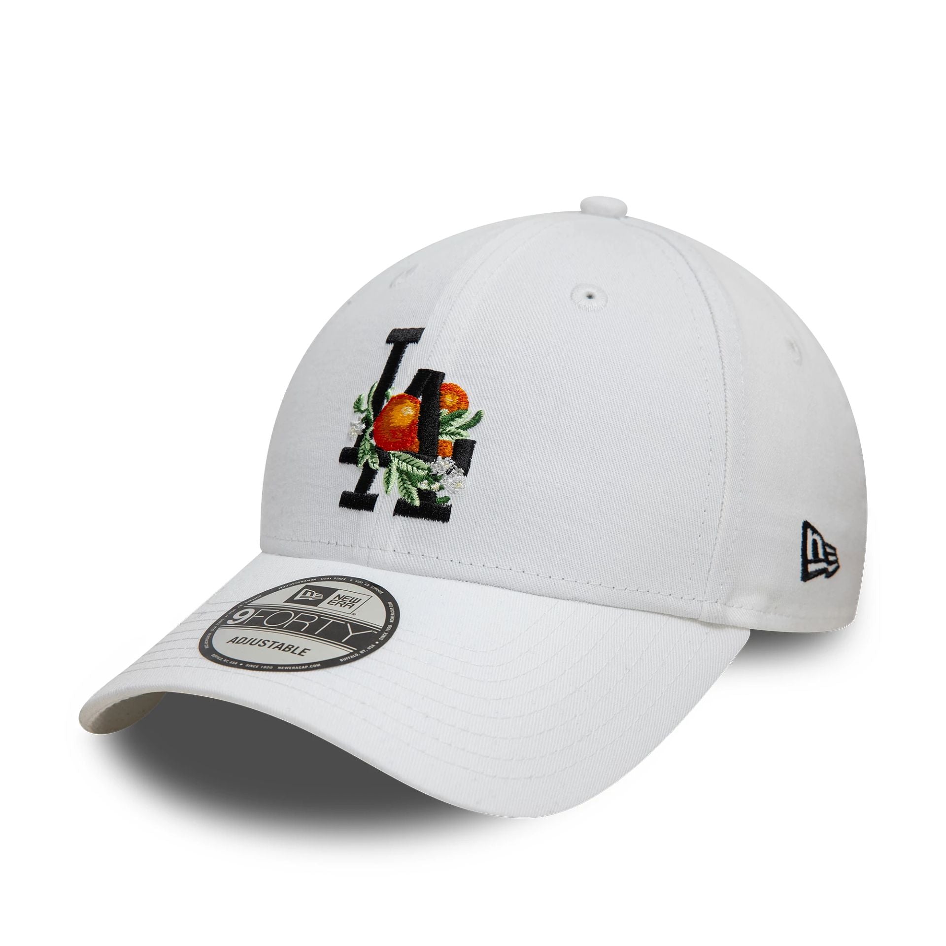 This is a LA Dodgers Fruit Icon White 9FORTY Adjustable Cap 1