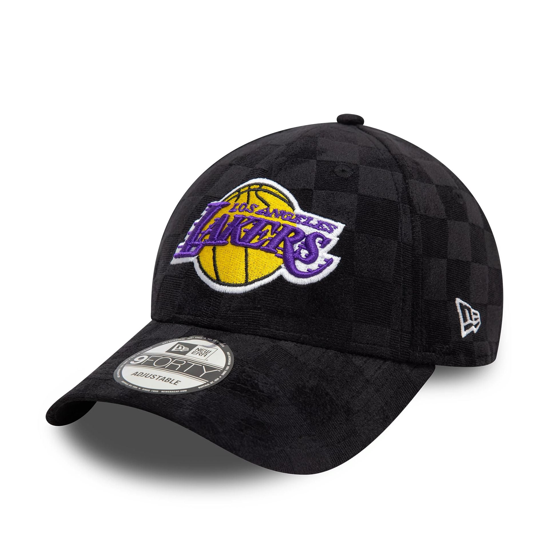 This is a LA Lakers Tonal Check Black 9FORTY Adjustable Cap 1