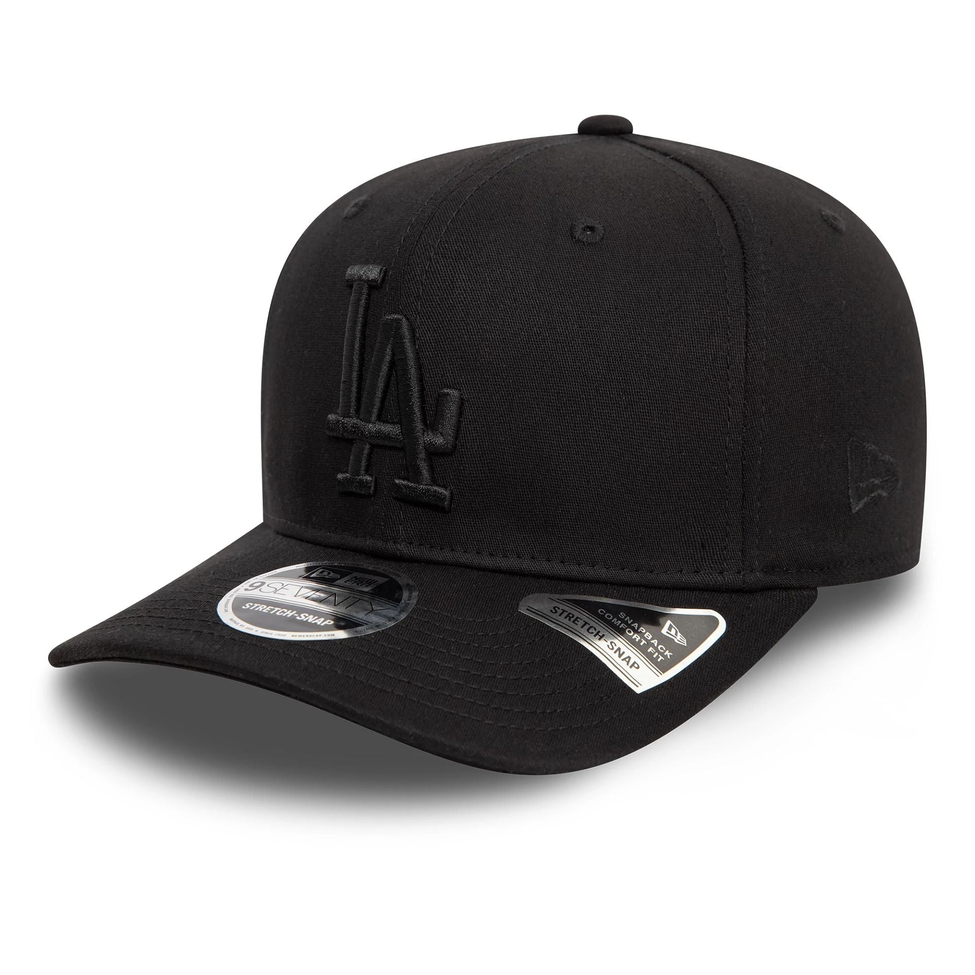 This is a LA Dodgers Monochrome Black 9SEVENTY Stretch Snap Adjustable Cap 1