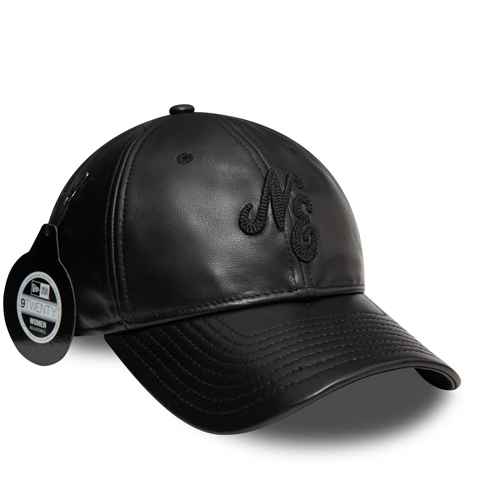 This is a New Era Image Leather Black 9TWENTY Adjustable Cap 1