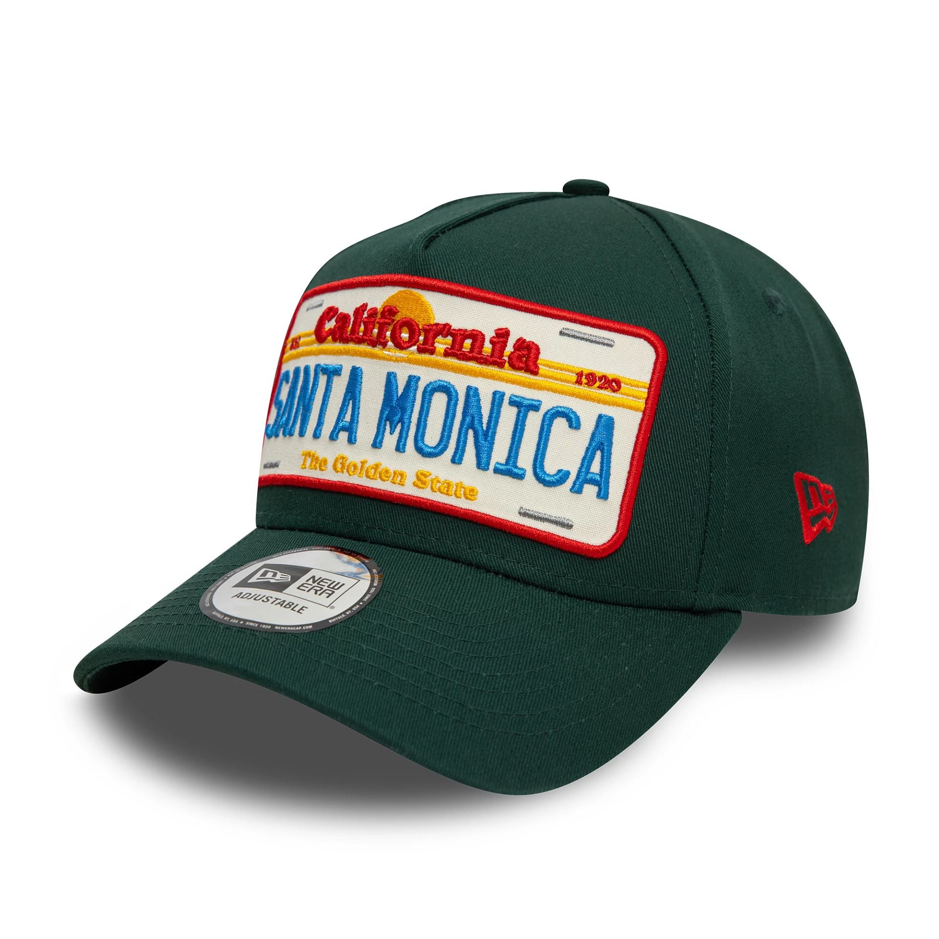 This is a New Era Santa Monica License Plate Dark Green 9FORTY A-Frame Adjustable Cap 1