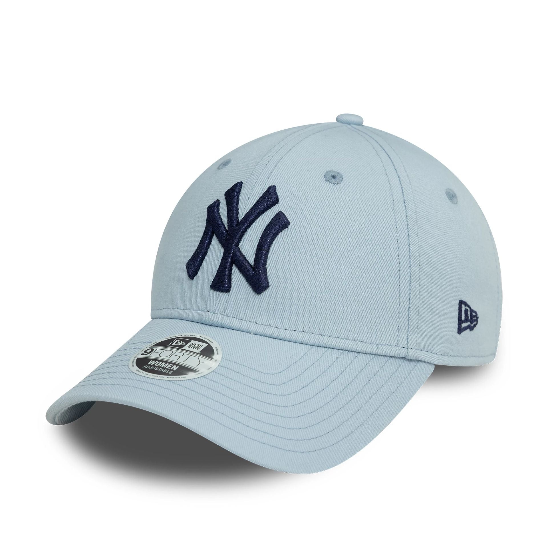 This is a New York Yankees Womens Metallic Pastel Blue 9FORTY Adjustable Cap 1