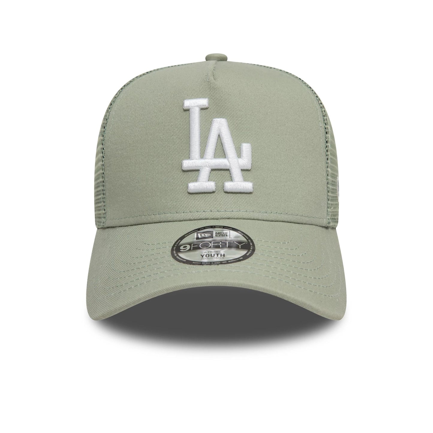 This is a LA Dodgers Child League Essential Pastel Green 9FORTY A-Frame Trucker Adjustable Cap 2