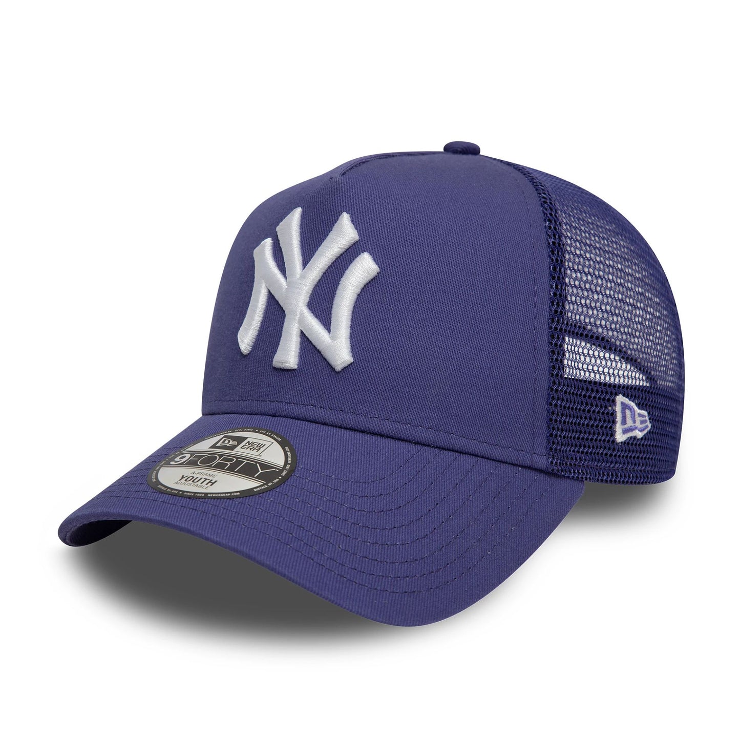 This is a New York Yankees Child League Essential Purple 9FORTY A-Frame Trucker Adjustable Cap 1