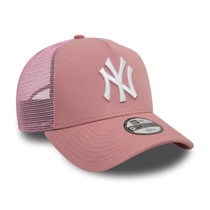 This is a New York Yankees Child League Essential Dark Pink 9FORTY A-Frame Trucker Adjustable Cap 3