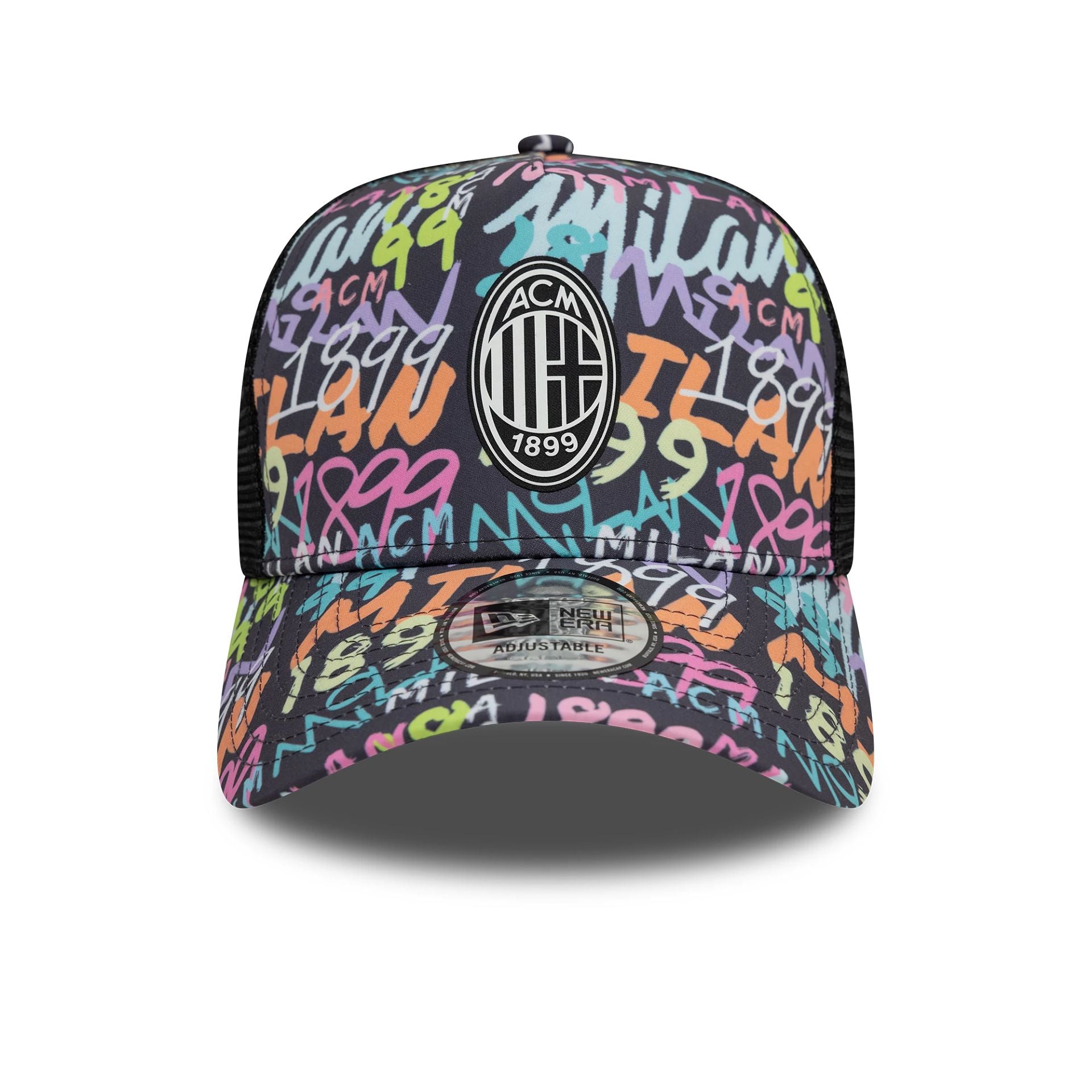 This is a AC Milan Graffiti All Over Print Black 9FORTY A-Frame Trucker Adjustable Cap 2