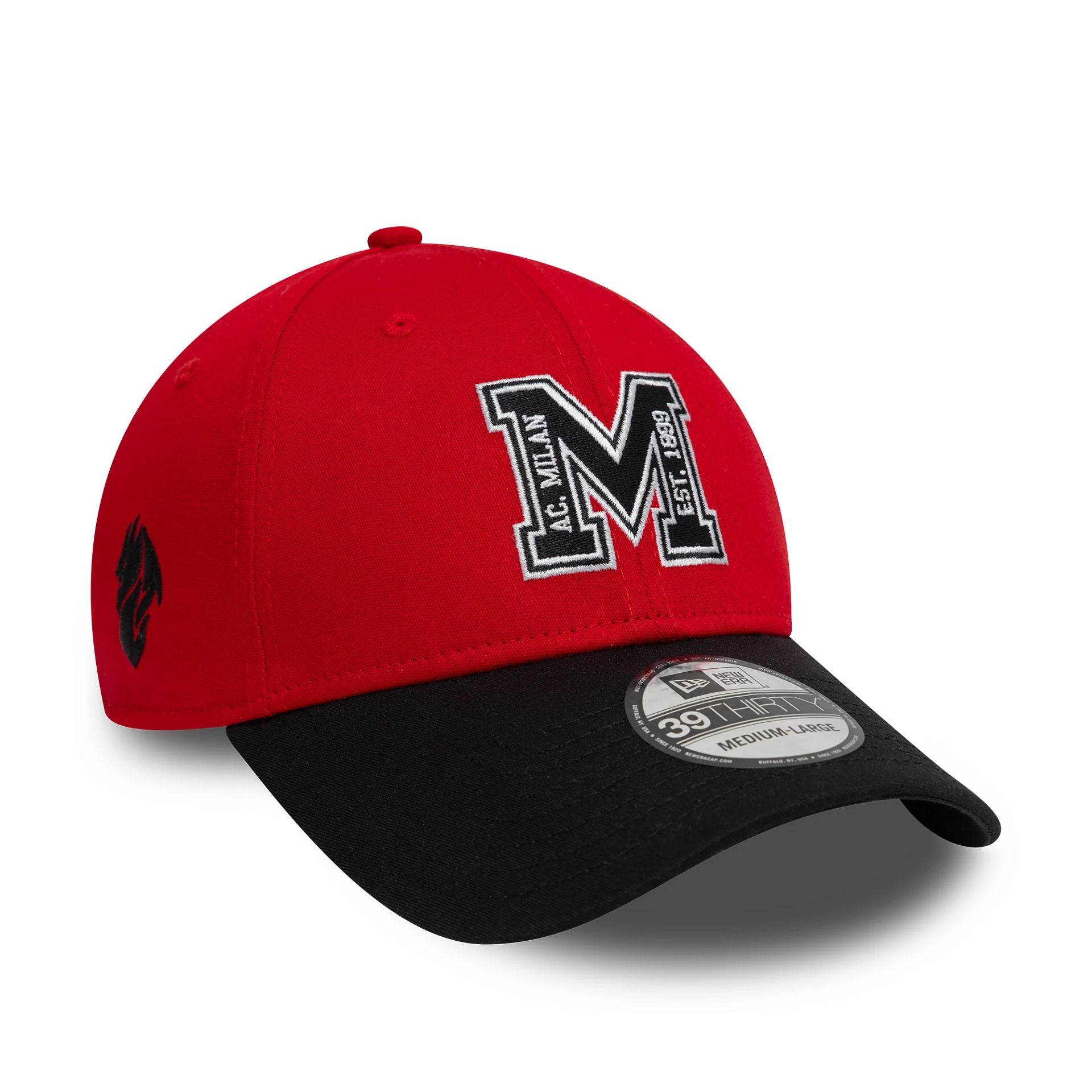 This is a AC Milan M Logo Red 39THIRTY Stretch Fit Cap 1