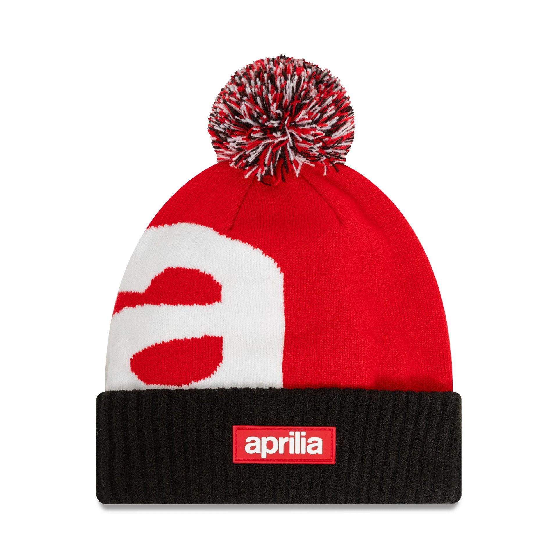 This is a Aprilia Jacquard Red Bobble Knit Beanie Hat 1