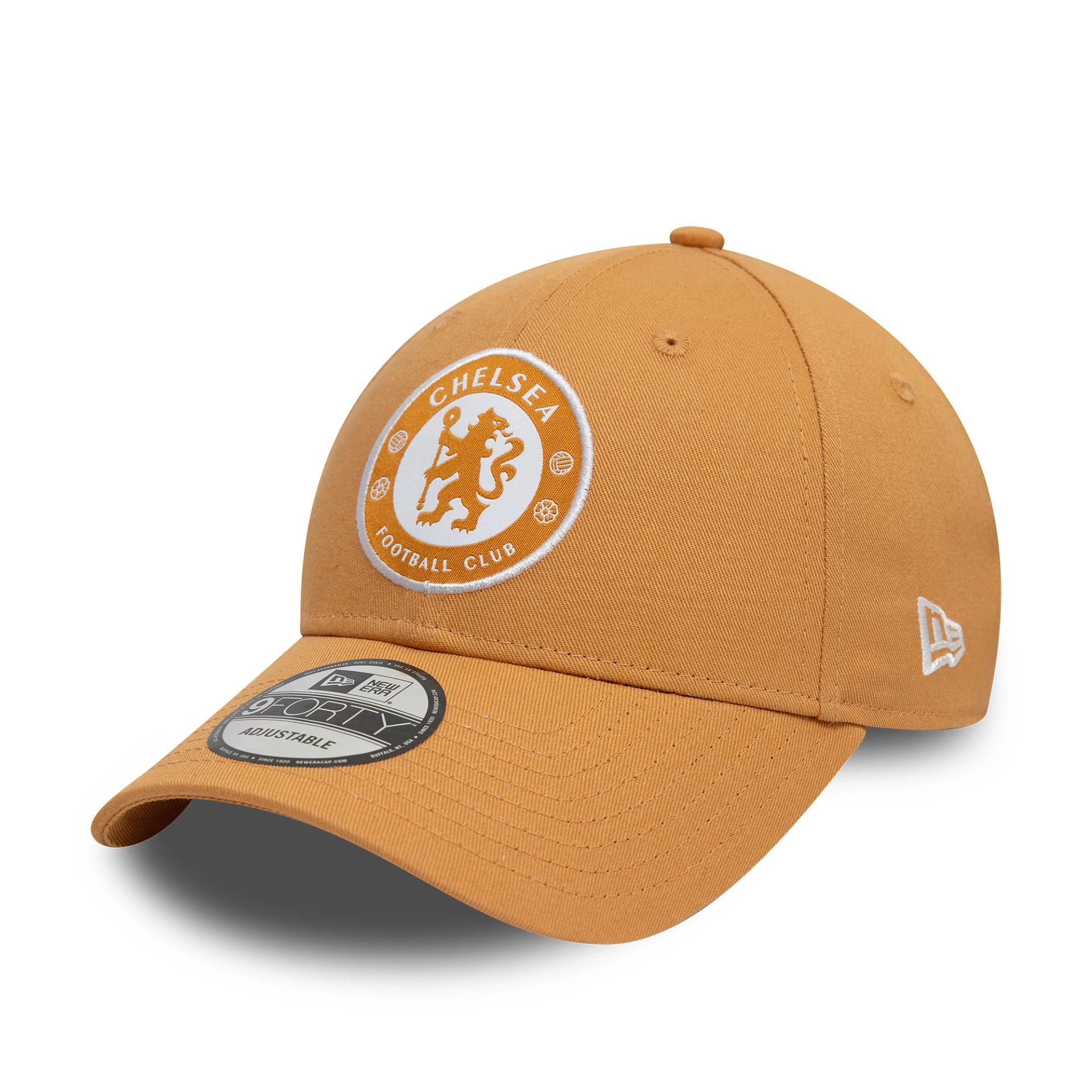 This is a Chelsea FC Lion Crest Seasonal Pop Dark Beige 9FORTY Adjustable Cap 1