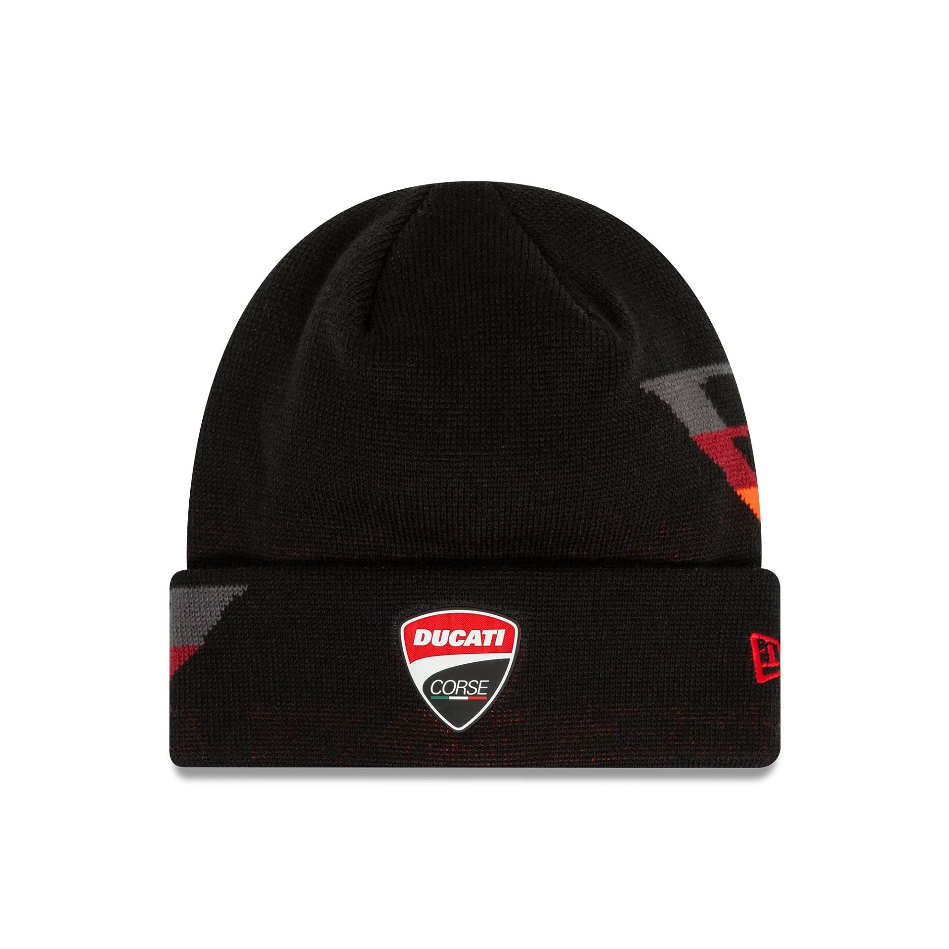 This is a Ducati Motor Logo Gradient Side Black Cuff Knit Beanie Hat 1