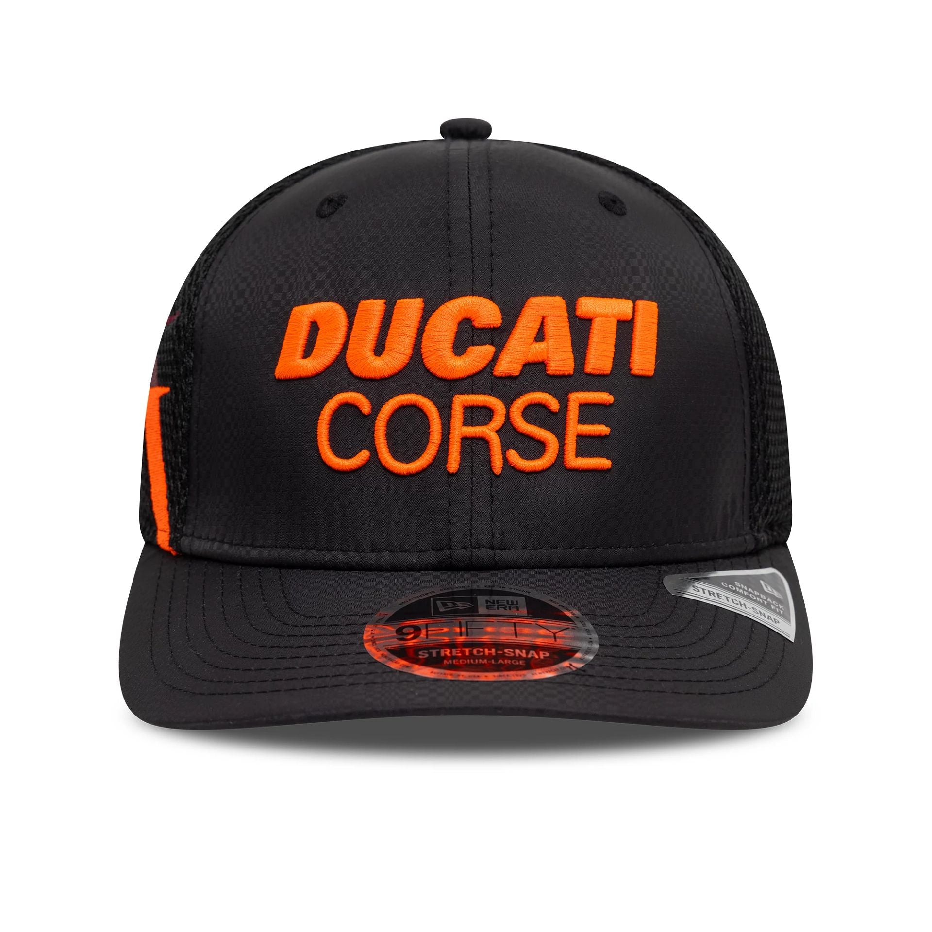 This is a Ducati Motor Logo Gradient Print Black 9FIFTY Stretch Snap Snapback Adjustable Cap 2