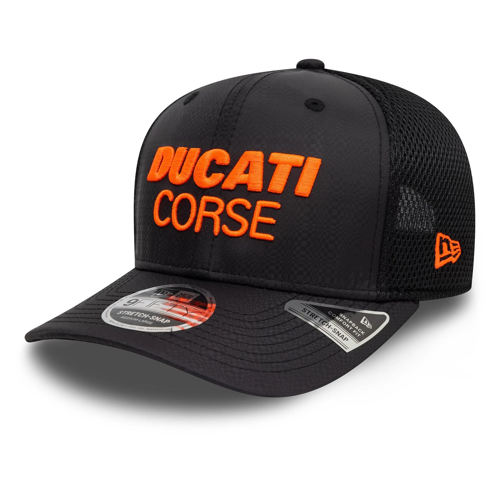 This is a Ducati Motor Logo Gradient Print Black 9FIFTY Stretch Snap Snapback Adjustable Cap 1