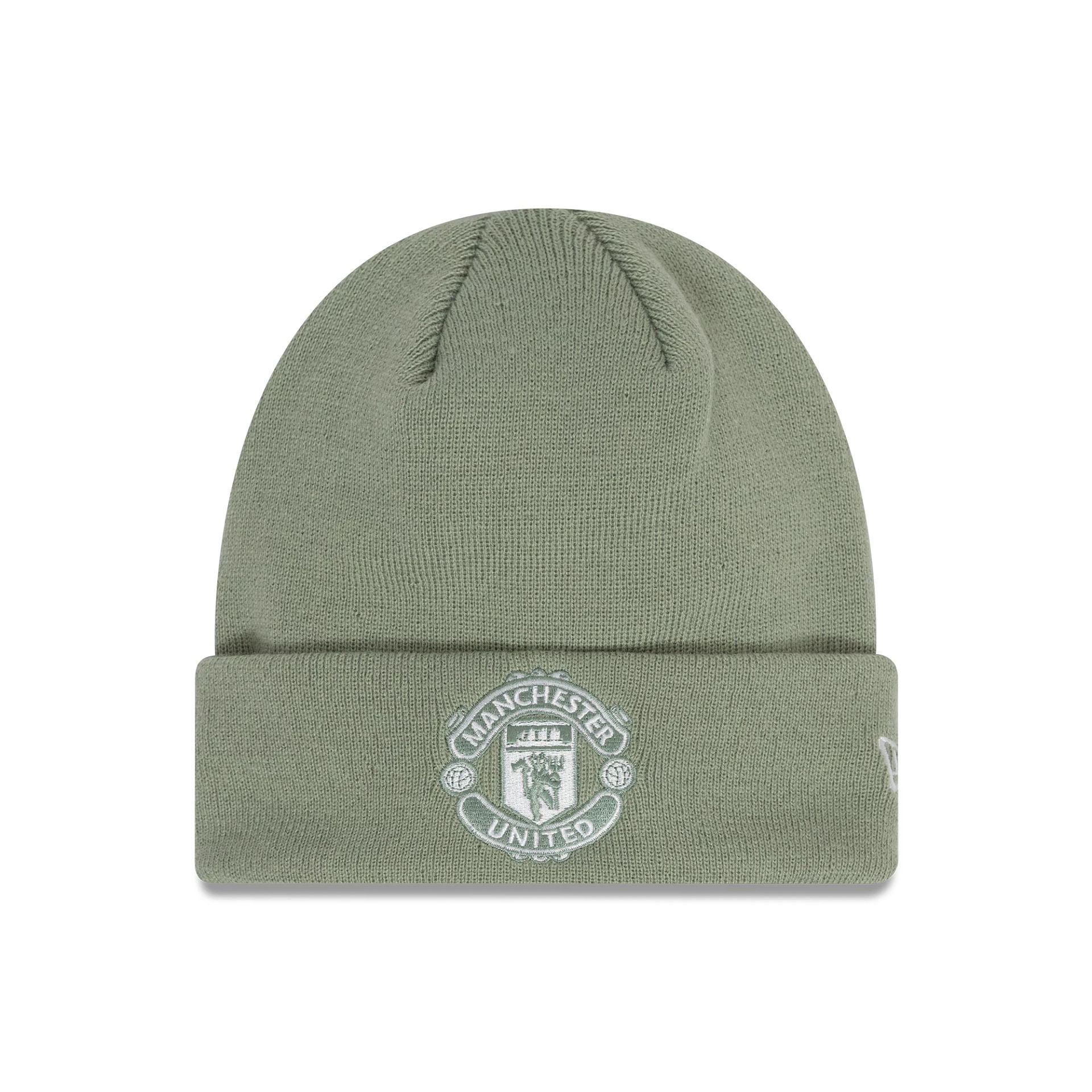 This is a Manchester United FC Seasonal Pastel Green Cuff Knit Beanie Hat 1