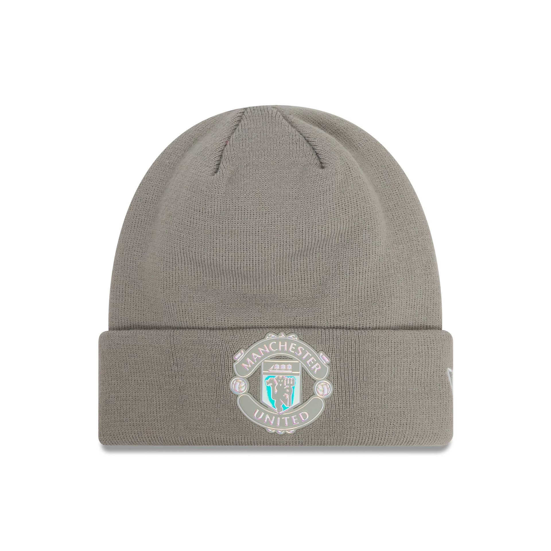 This is a Manchester United FC Iridescent Grey Cuff Knit Beanie Hat 1