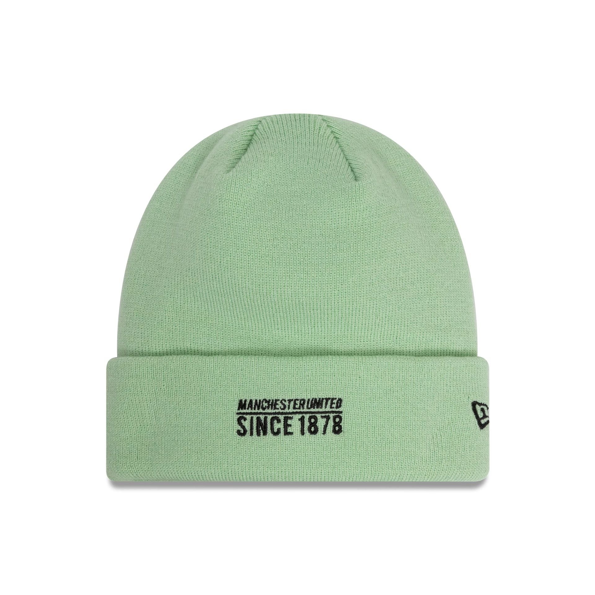 This is a Manchester United FC Womens Seasonal Pastel Green Cuff Knit Beanie Hat 1