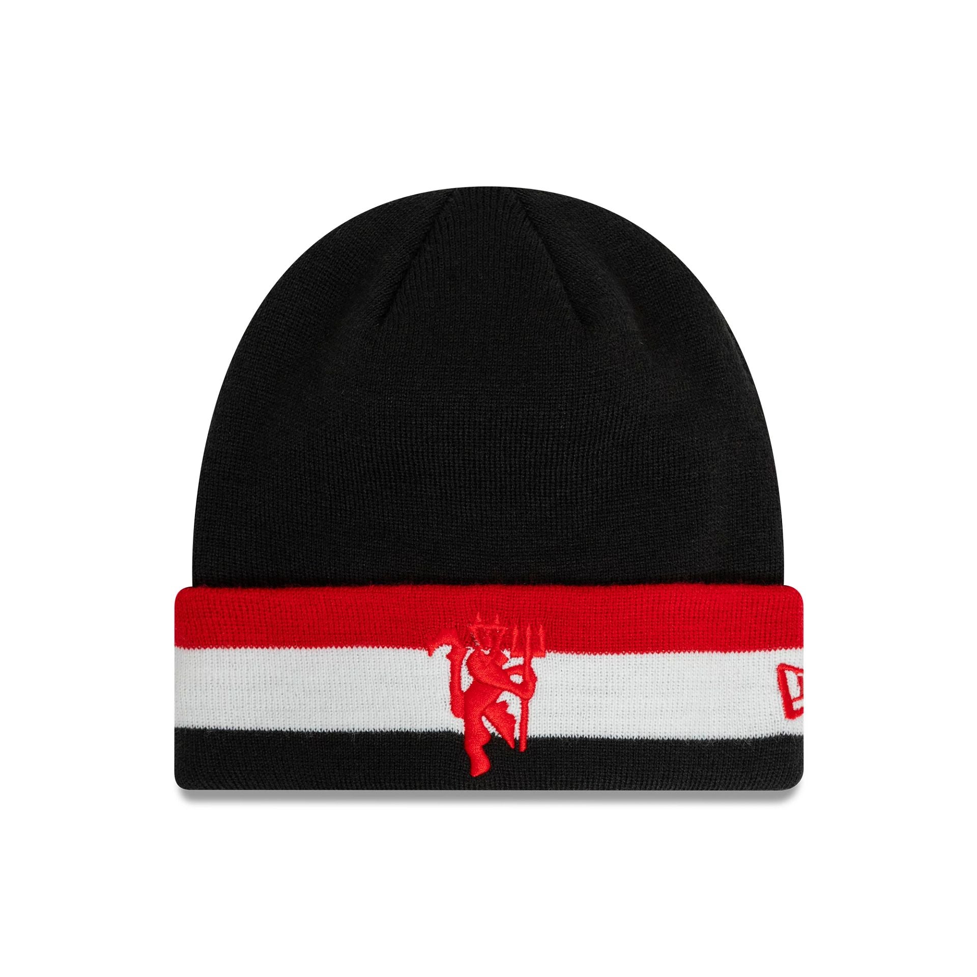 This is a Manchester United FC Flag Black Cuff Knit Beanie Hat 1