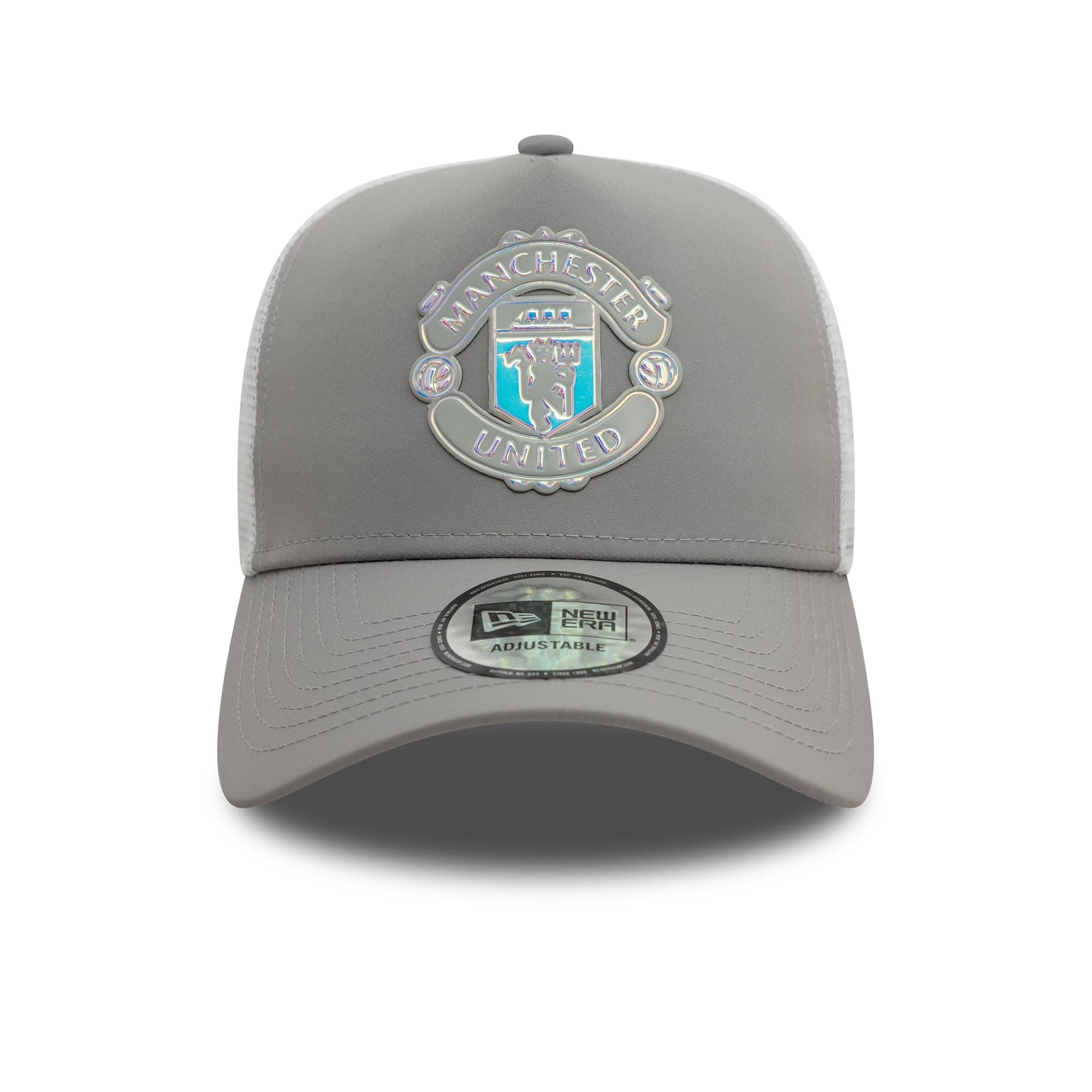 This is a Manchester United FC Iridescent Grey 9FORTY A-Frame Trucker Adjustable Cap 2