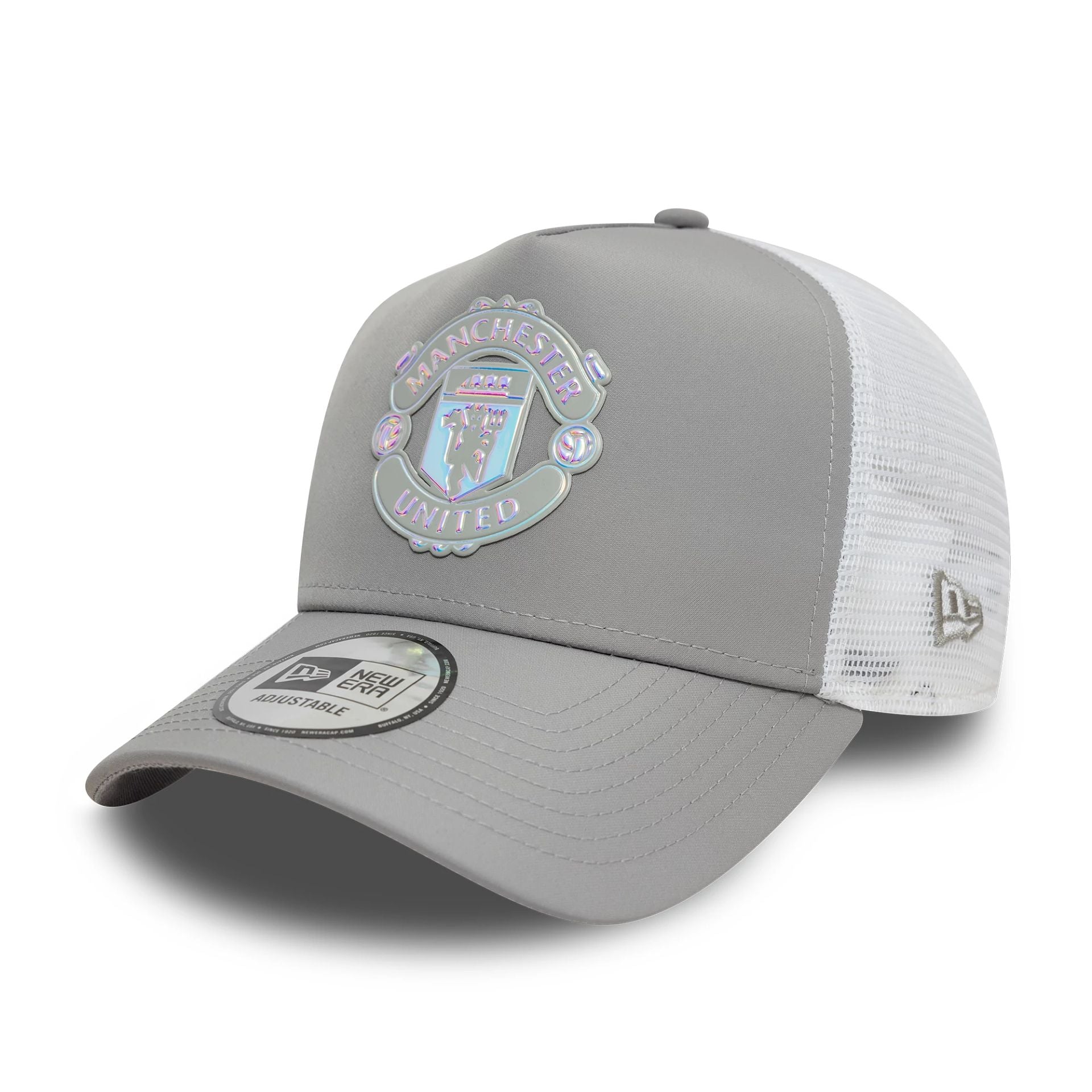 This is a Manchester United FC Iridescent Grey 9FORTY A-Frame Trucker Adjustable Cap 1