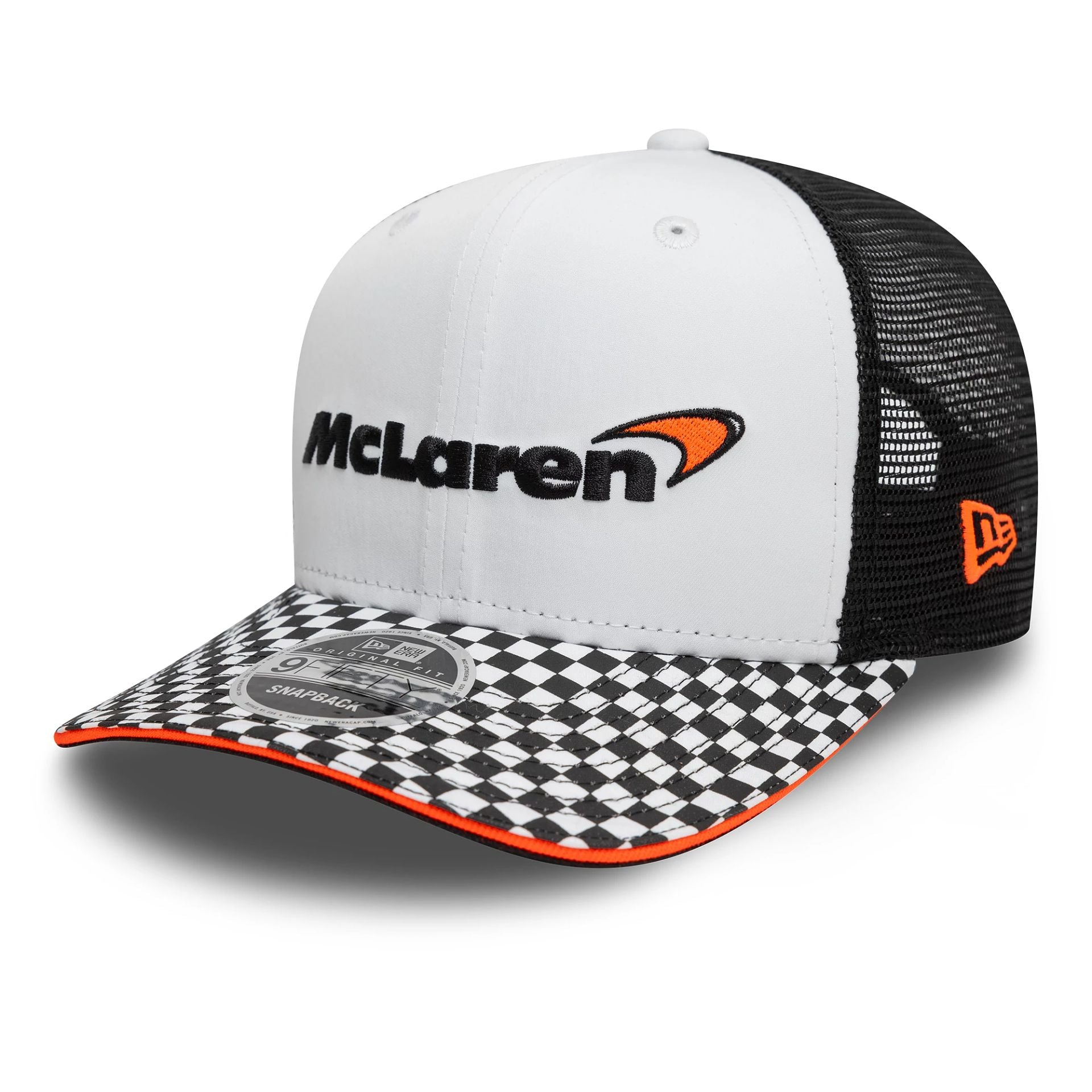 This is a McLaren Racing Checkered Visor White 9FIFTY Original Fit Snapback Adjustable Cap 1