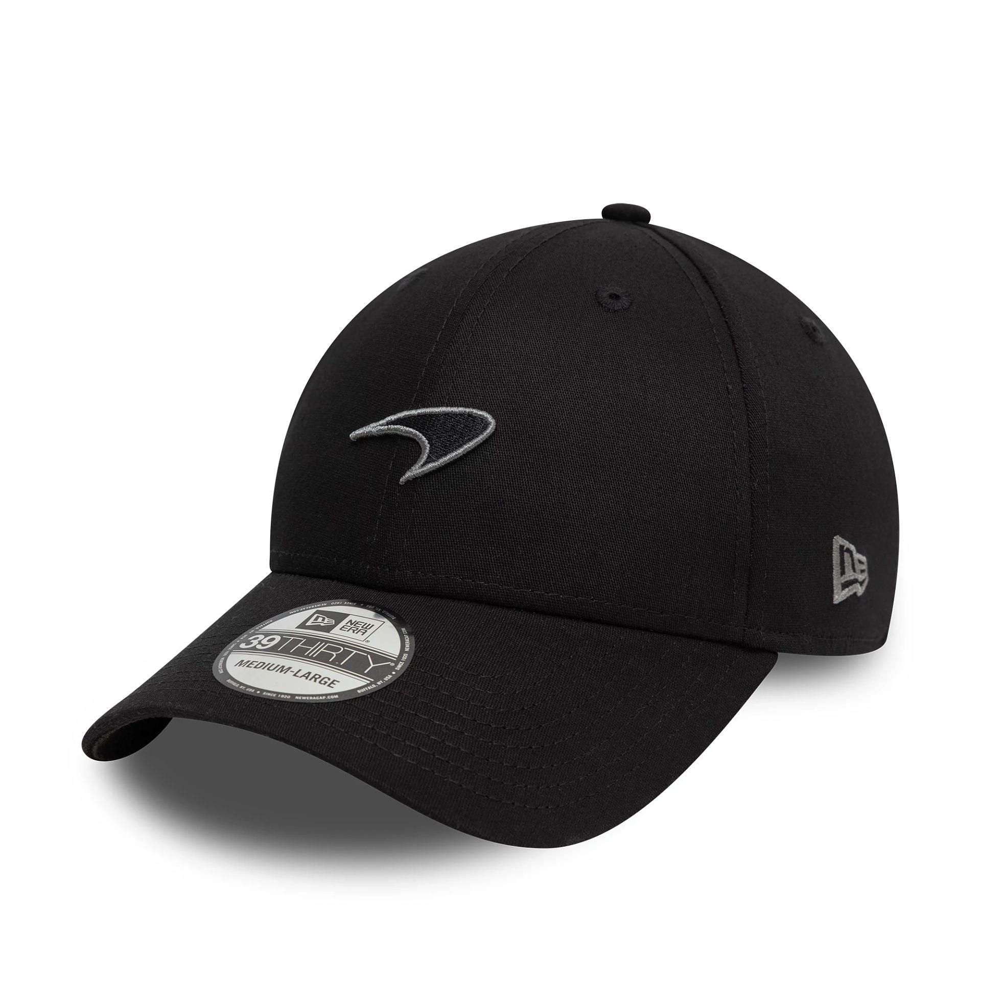 This is a McLaren Racing Seasonal Black 39THIRTY Stretch Fit Cap 1