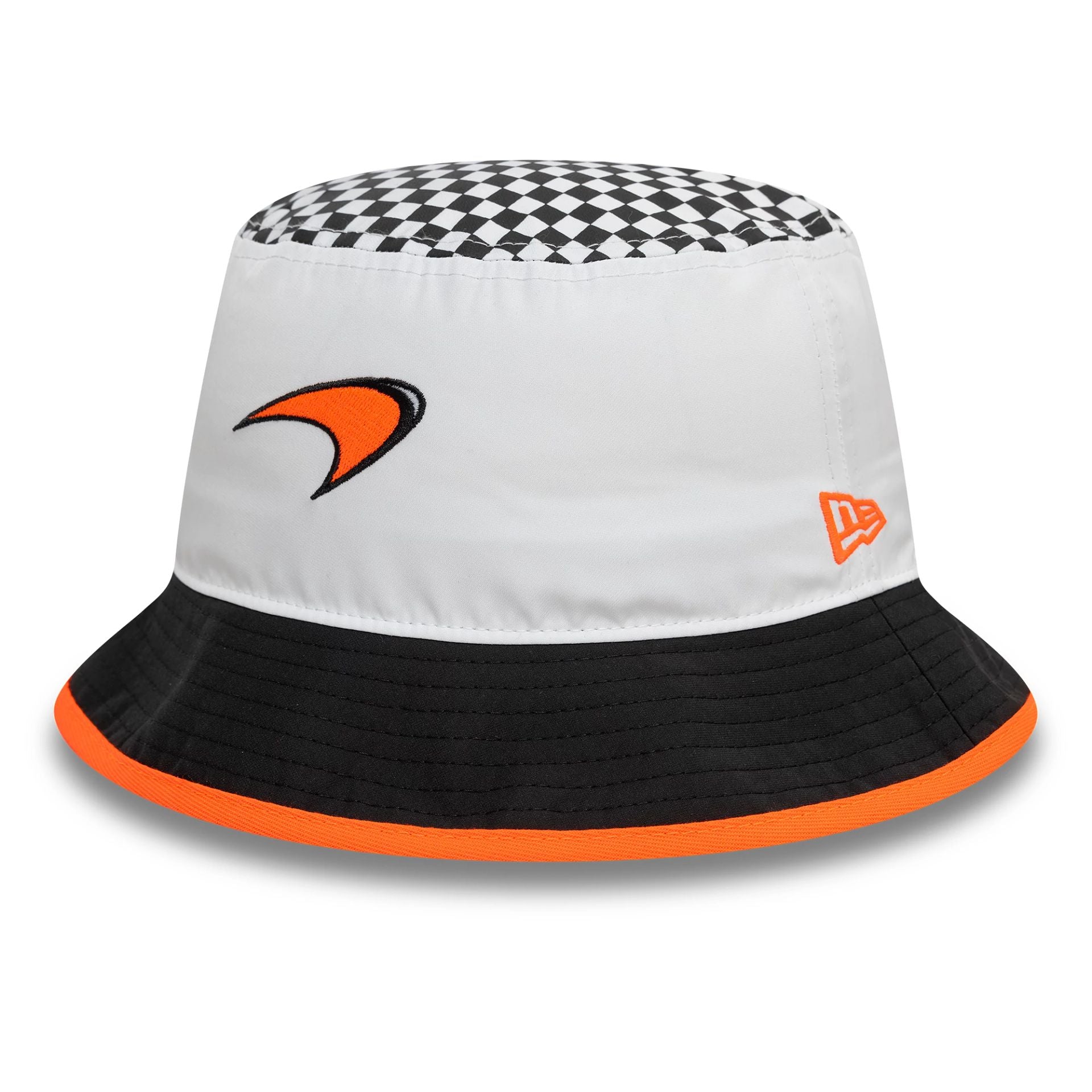 This is a McLaren Racing Checkered Tapered White Bucket Hat 1