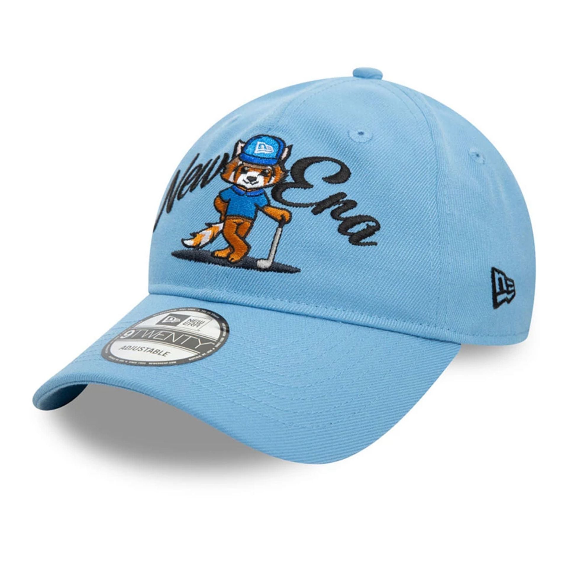 This is a Recycled New Era Red Panda Pastel Blue 9TWENTY Adjustable Cap 1