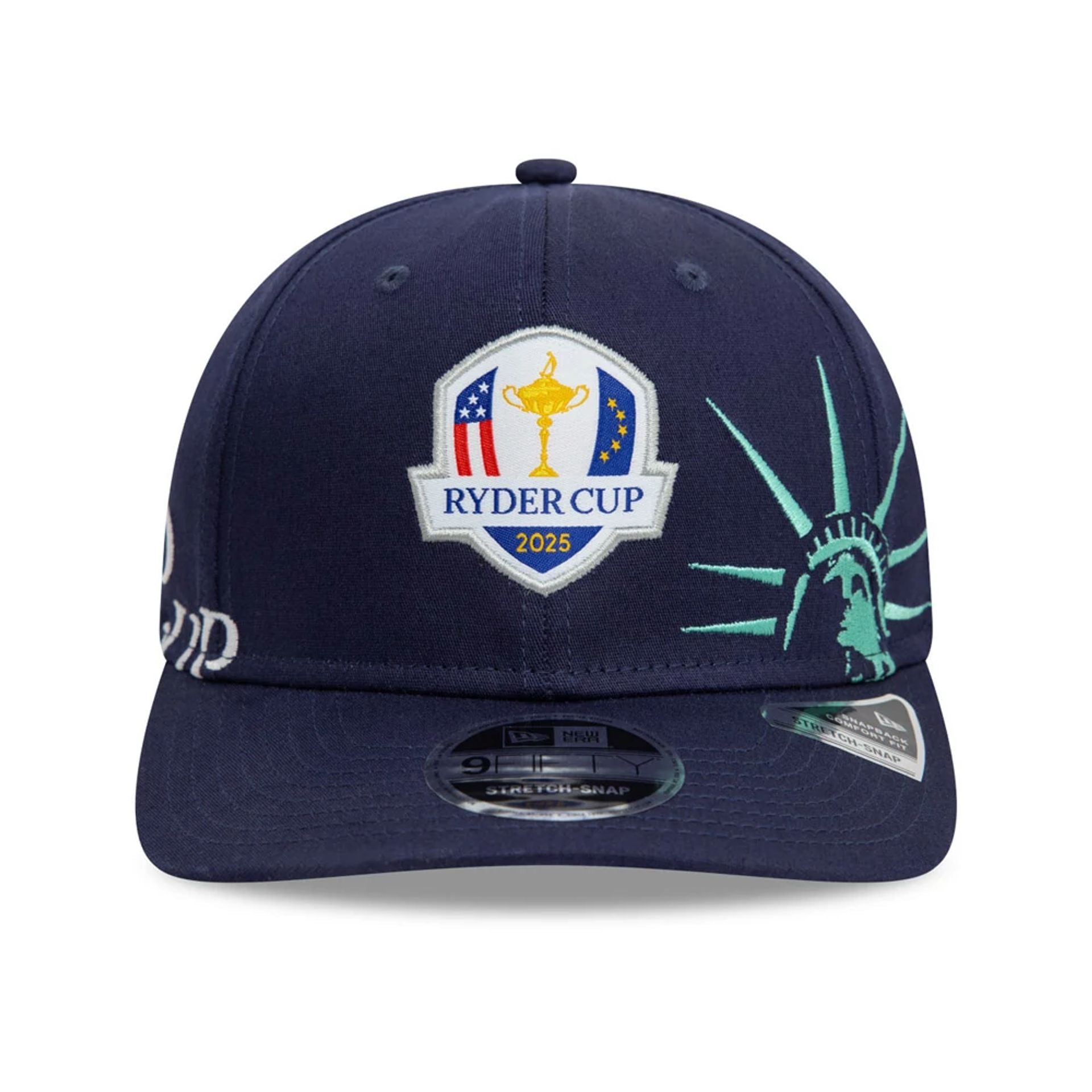 This is a Ryder Cup Europe 2025 Oversized Emblem Navy 9FIFTY Stretch Snap Adjustable Cap 2