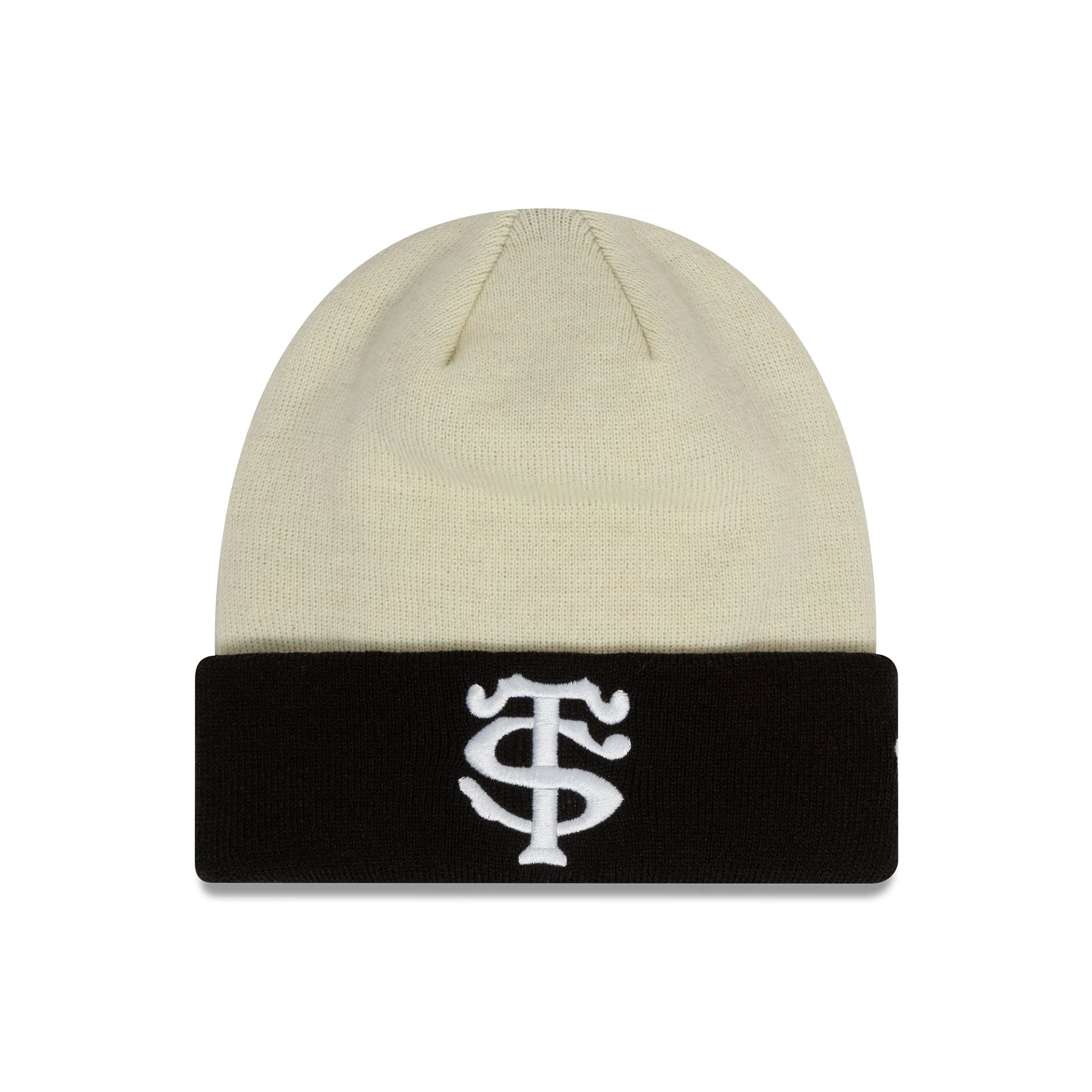 This is a Stade Toulousain Contrast Cream Cuff Knit Beanie Hat 1