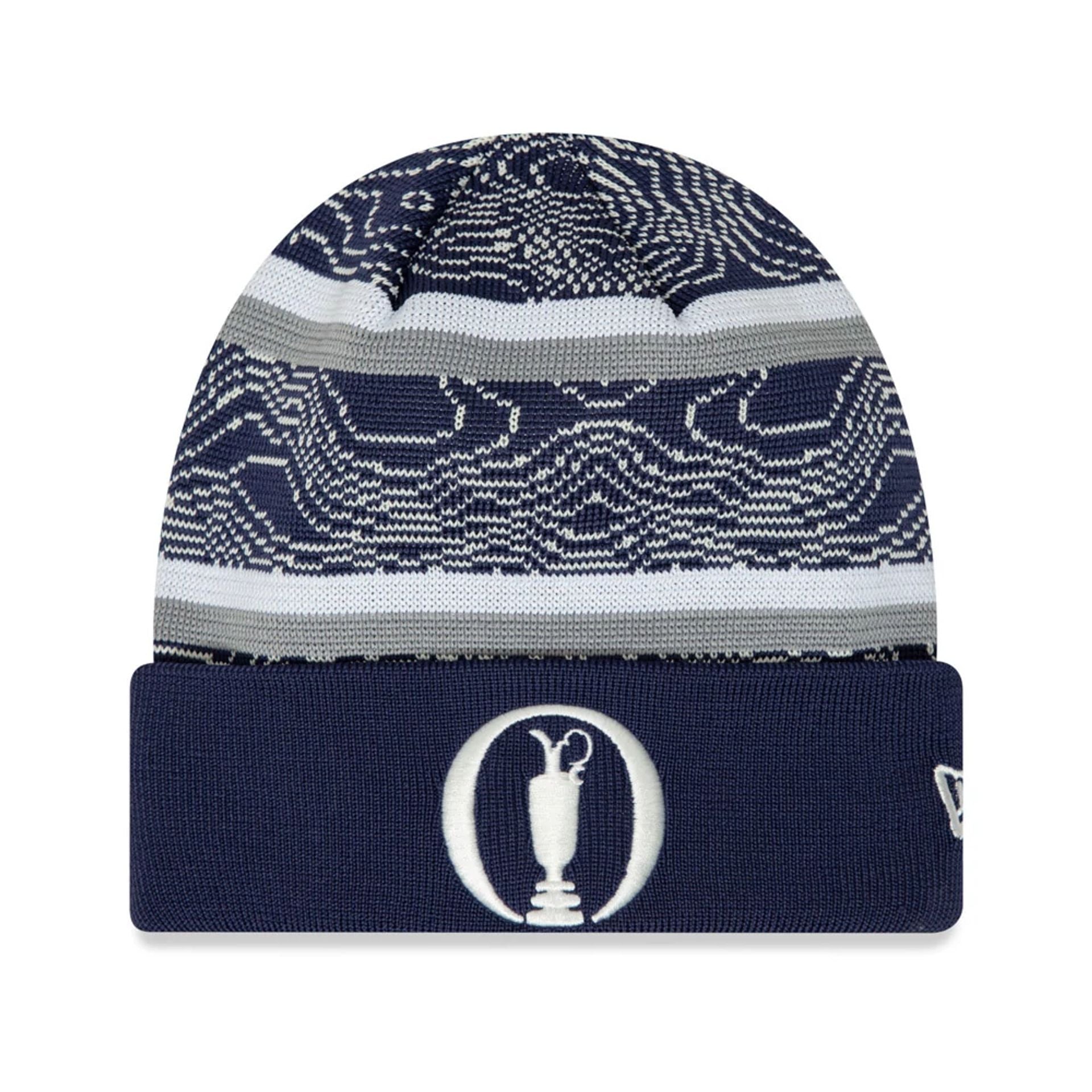 This is a The Open Championships Jacquard Navy Cuff Knit Beanie Hat 1