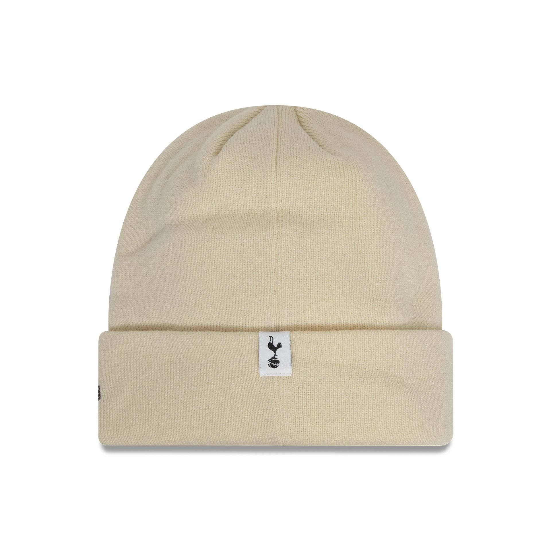 This is a Tottenham Hotspur FC Rainbow Wordmark Light Beige Cuff Knit Beanie Hat 2