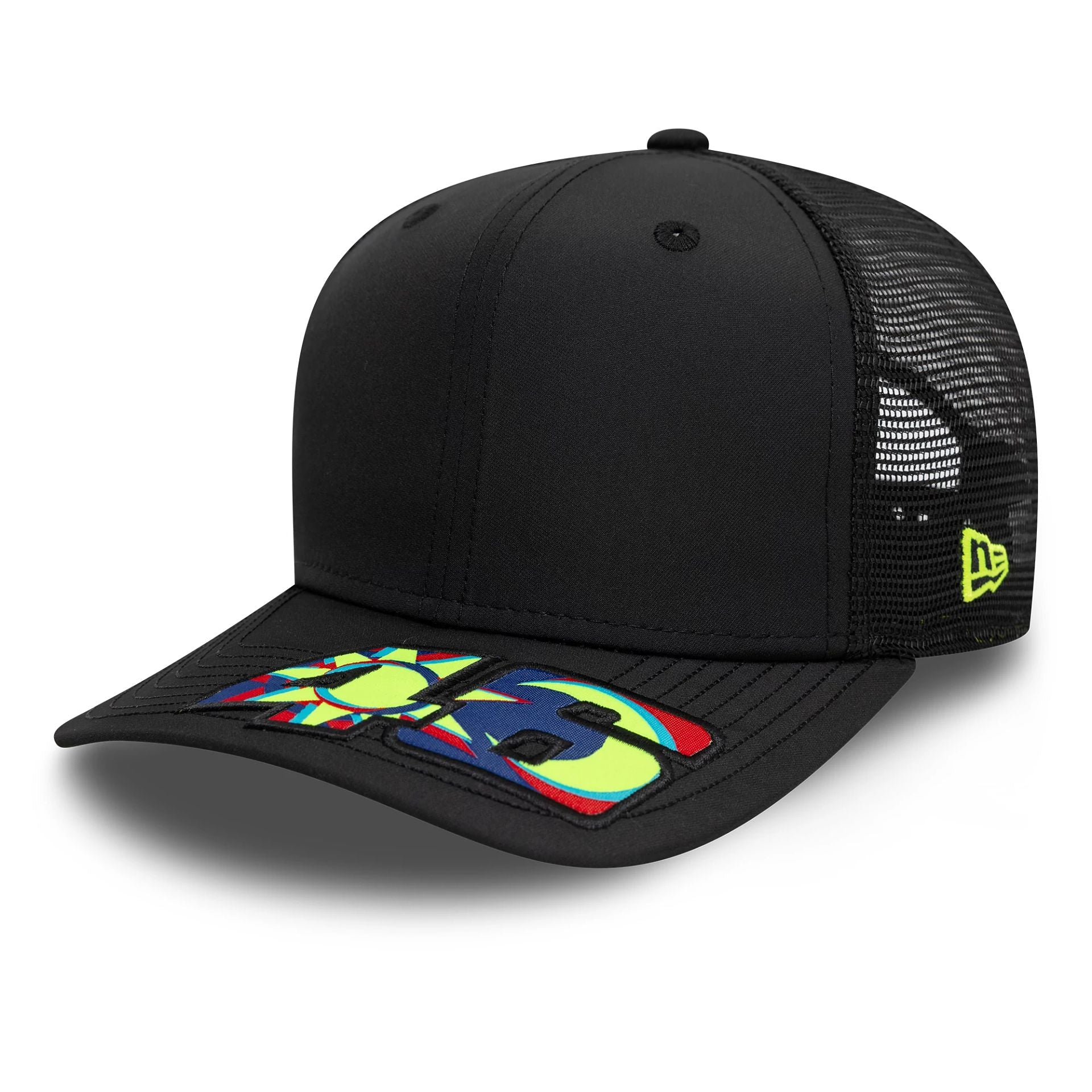 This is a VR46 Moon Sun Black 9FIFTY Stretch Snap Snapback Adjustable Cap 1