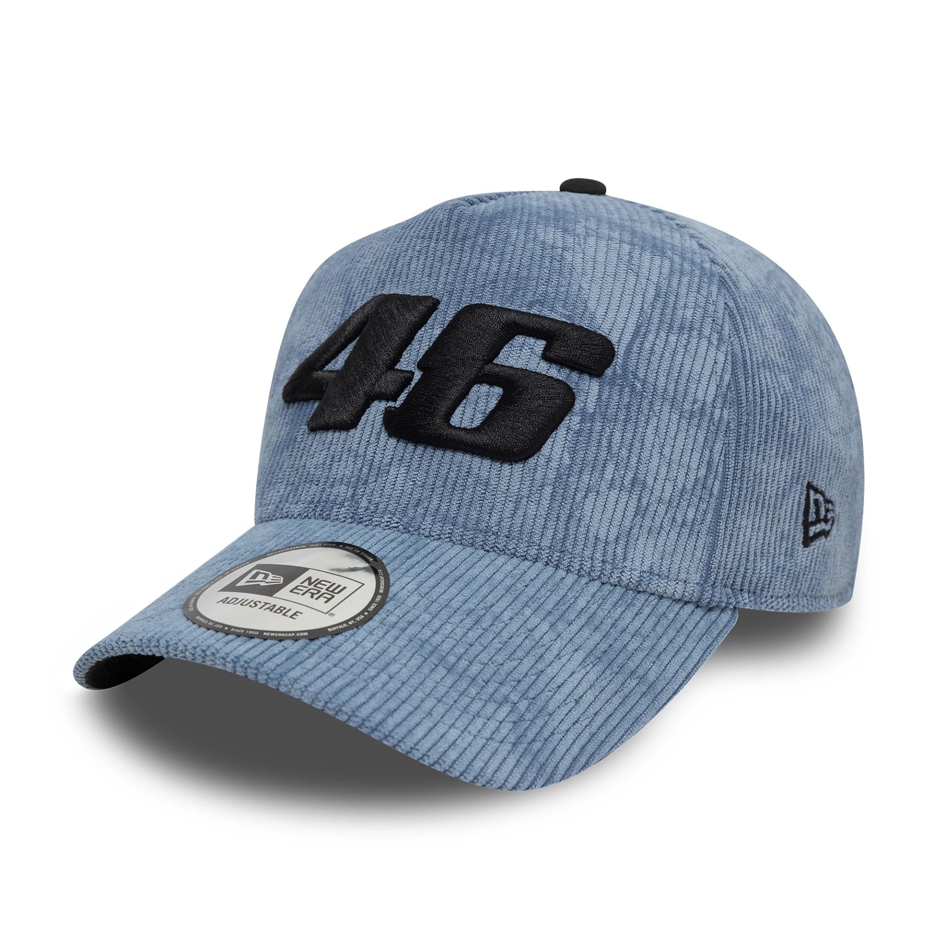 This is a VR46 Pattern Cord Black 9FORTY A-Frame Trucker Adjustable Cap 1