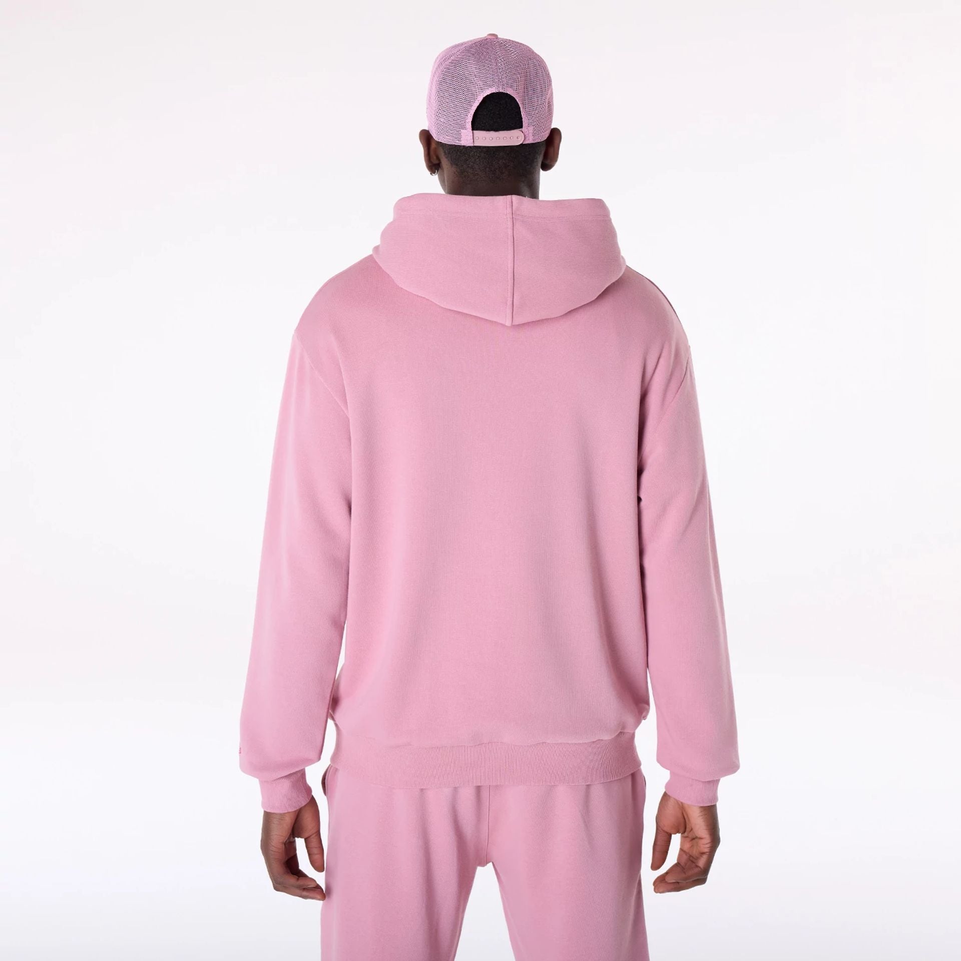 The Male model is wearing New York Yankees MLB League Essential Dark Pink Oversized Pullover Hoodie 2