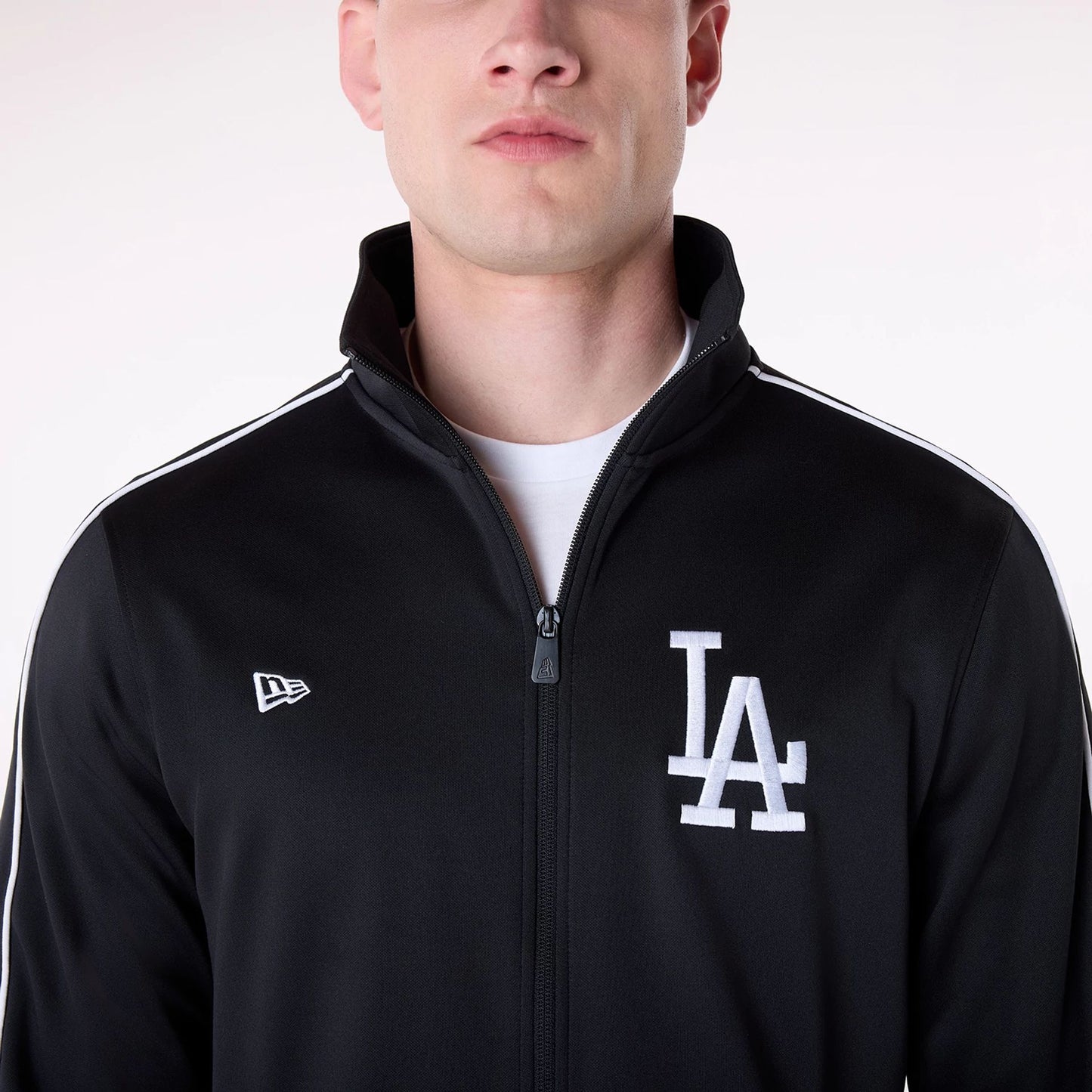 The Male model is wearing LA Dodgers MLB Track Top Black Track Jacket 3