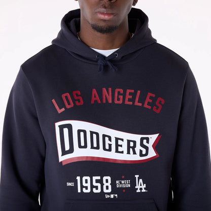 The Male model is wearing LA Dodgers MLB Pennant Graphic Navy Pullover Hoodie 3