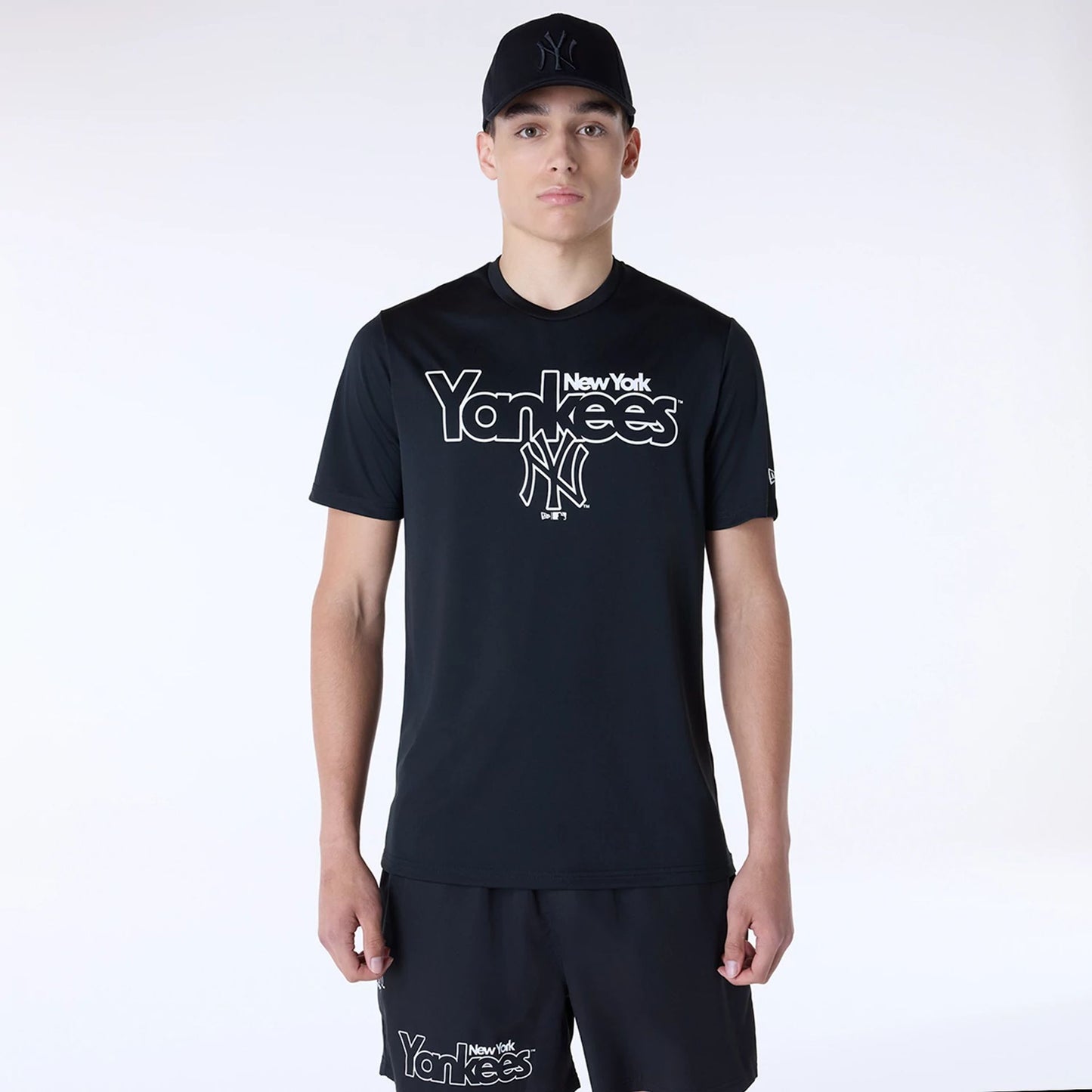 The Male model is wearing New York Yankees MLB Essentials Black T-Shirt 1