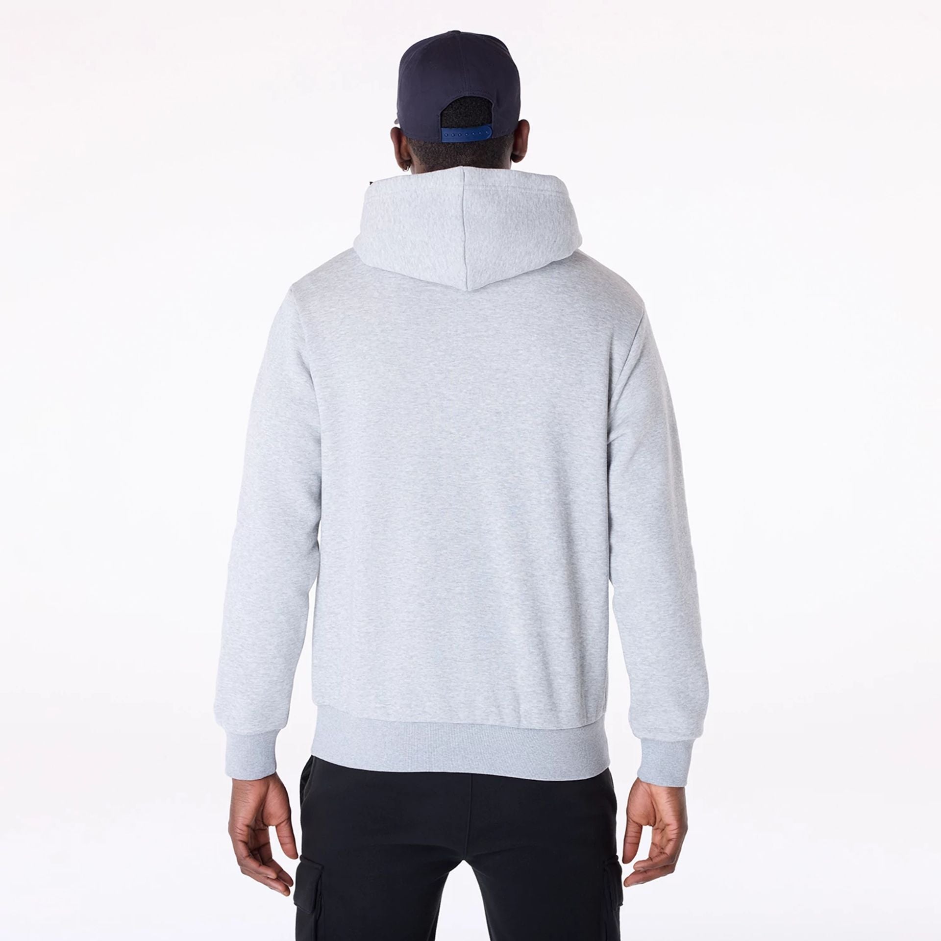 The Male model is wearing New York Yankees MLB Pennant Graphic Grey Pullover Hoodie 2