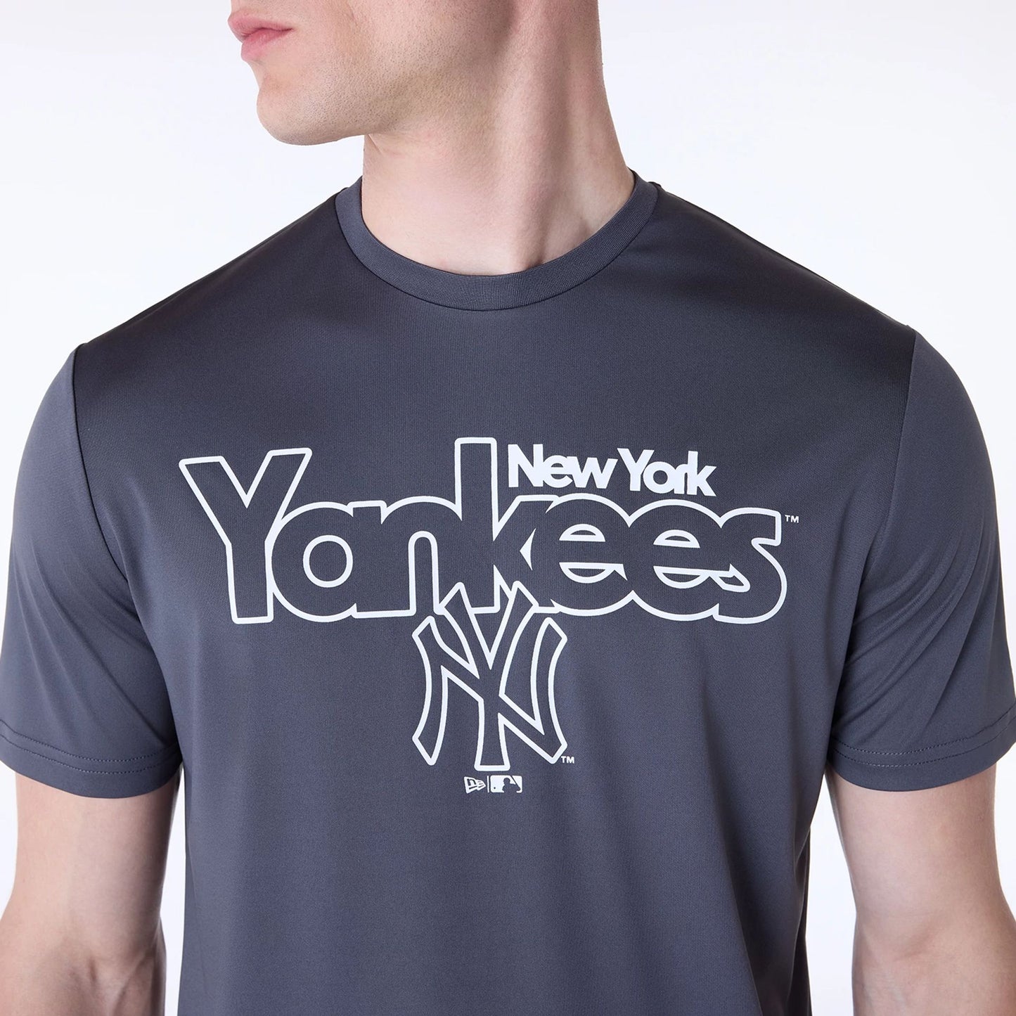 The Male model is wearing New York Yankees MLB Essentials Dark Grey T-Shirt 4